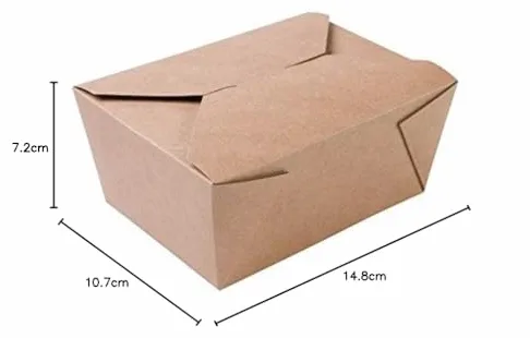 Contenitore per Alimenti da Asporto I Scatola per Alimenti con Coperchio Pieghevole 1200 ml I Scatola di Cartone Kraft compostabile Marrone I 300 Vaschette di Cartone Monouso rettangolari