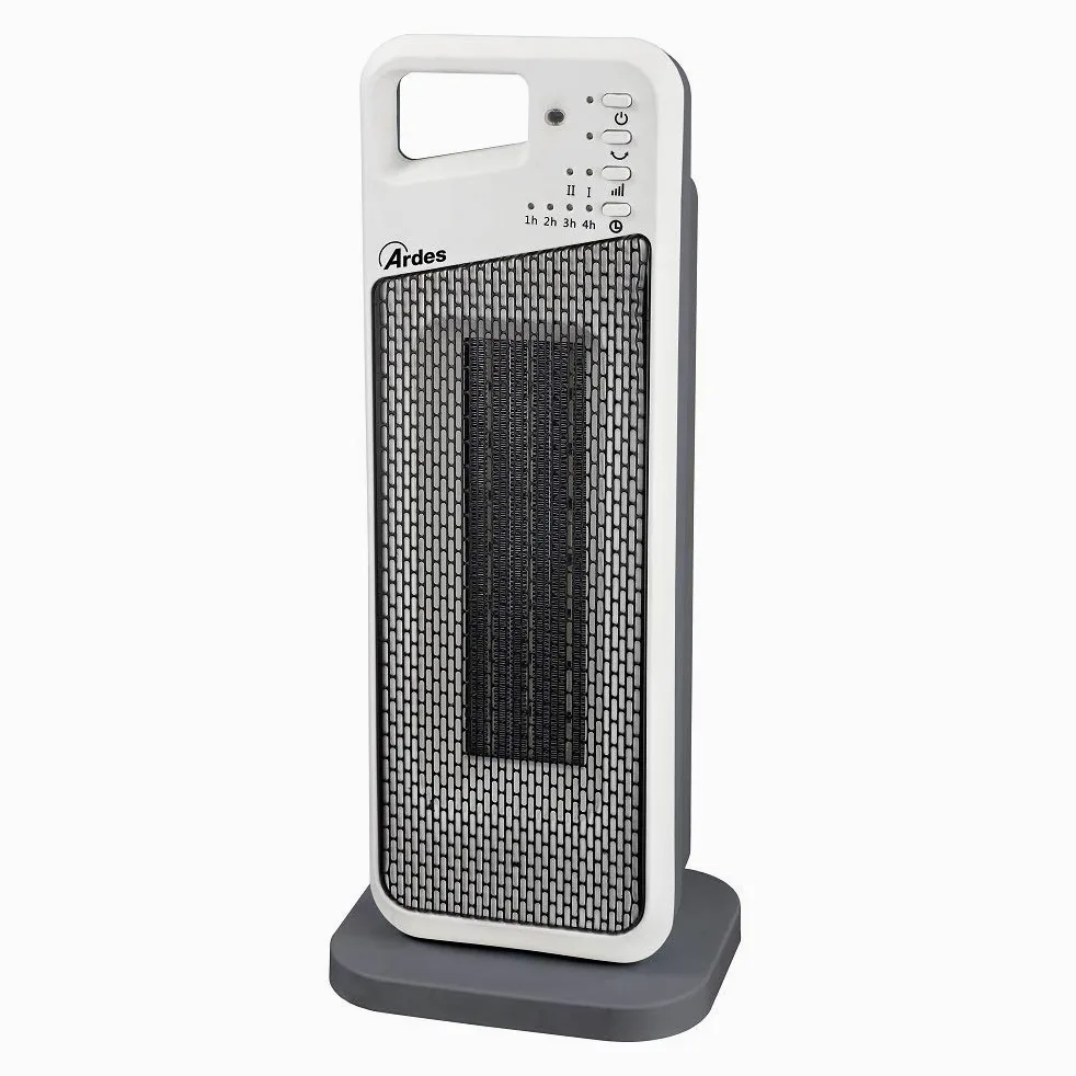 Ardes AR4P12R Handle Termoventilatore Ceramico PTC Oscillante a Torre, 2 Potenze e Telecomando con Display Temperatura, 2000 W, Grigio con Dettagli