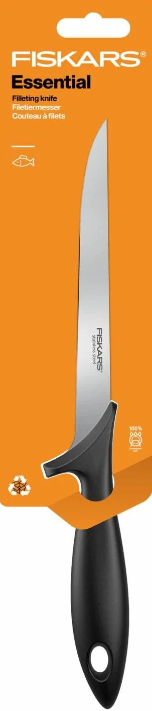 Fiskars Coltello per Sfilettare con Lama Flessibile, Essential, Lunghezza Totale: 30 cm, Acciaio Inox / Plastica PP, Nero, 1065567
