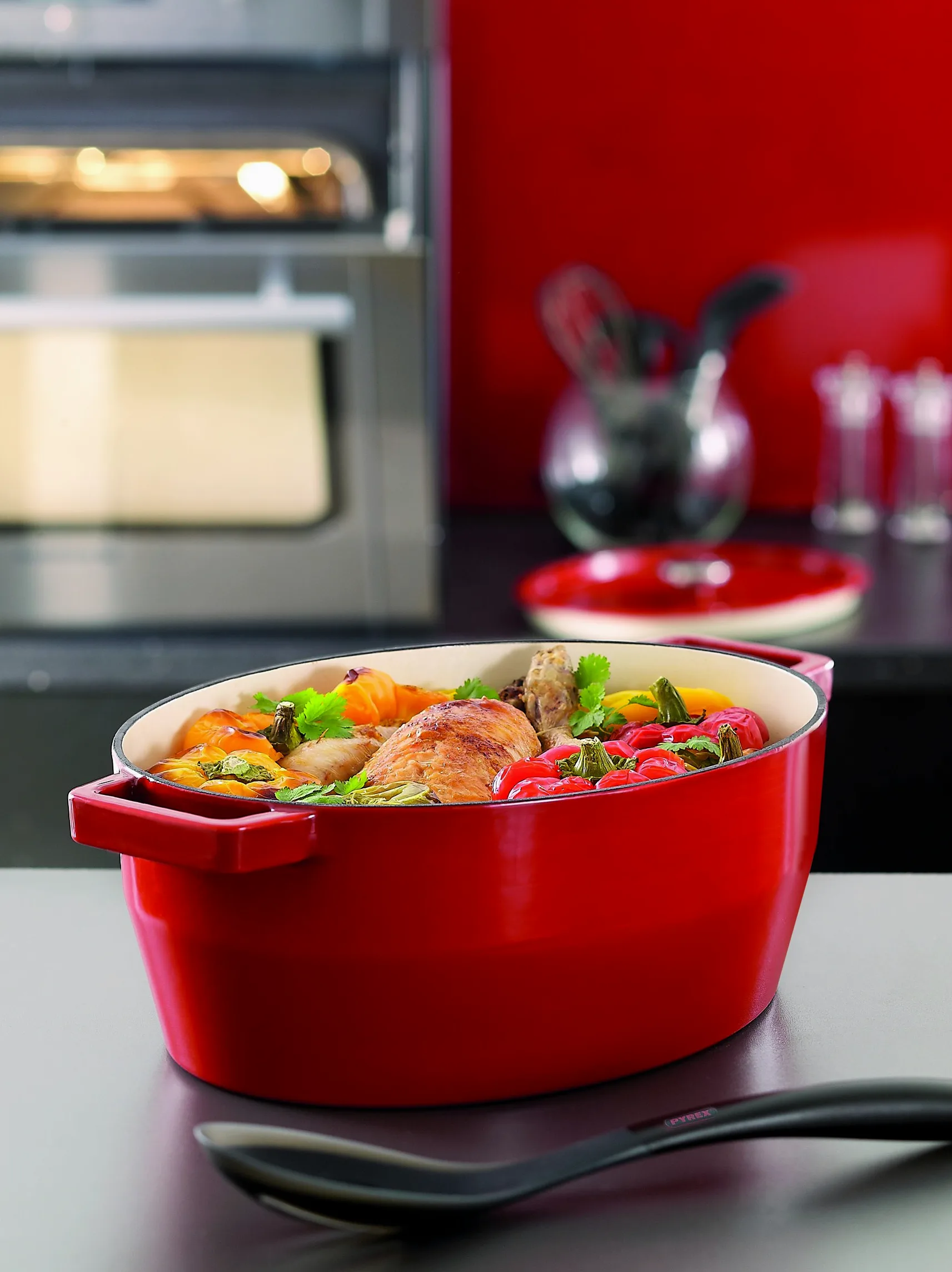 Pyrex 4936879 - Cocotte ovale 3,8 L, cottura lenta, colore: Rosso