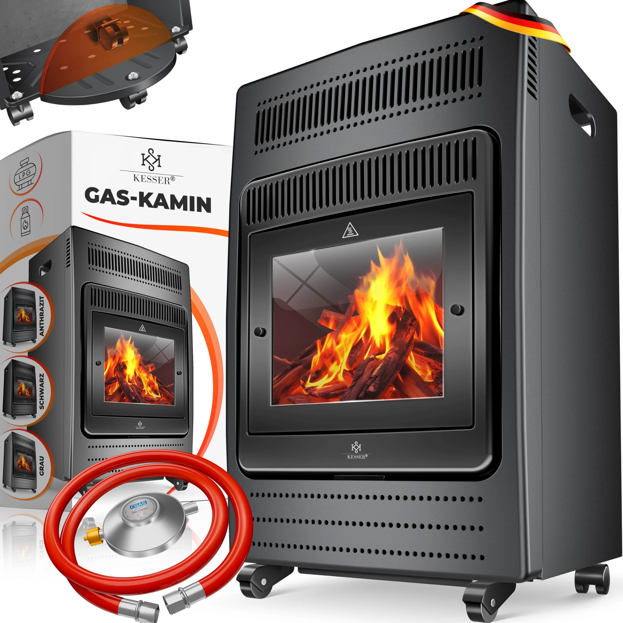 Kesser Stufa a 3,4 kW, con regolatore di pressione, tubo gas, 2 livelli di riscaldamento a infrarossi, 3400 W, riscaldamento fino a 11 kg bombole
