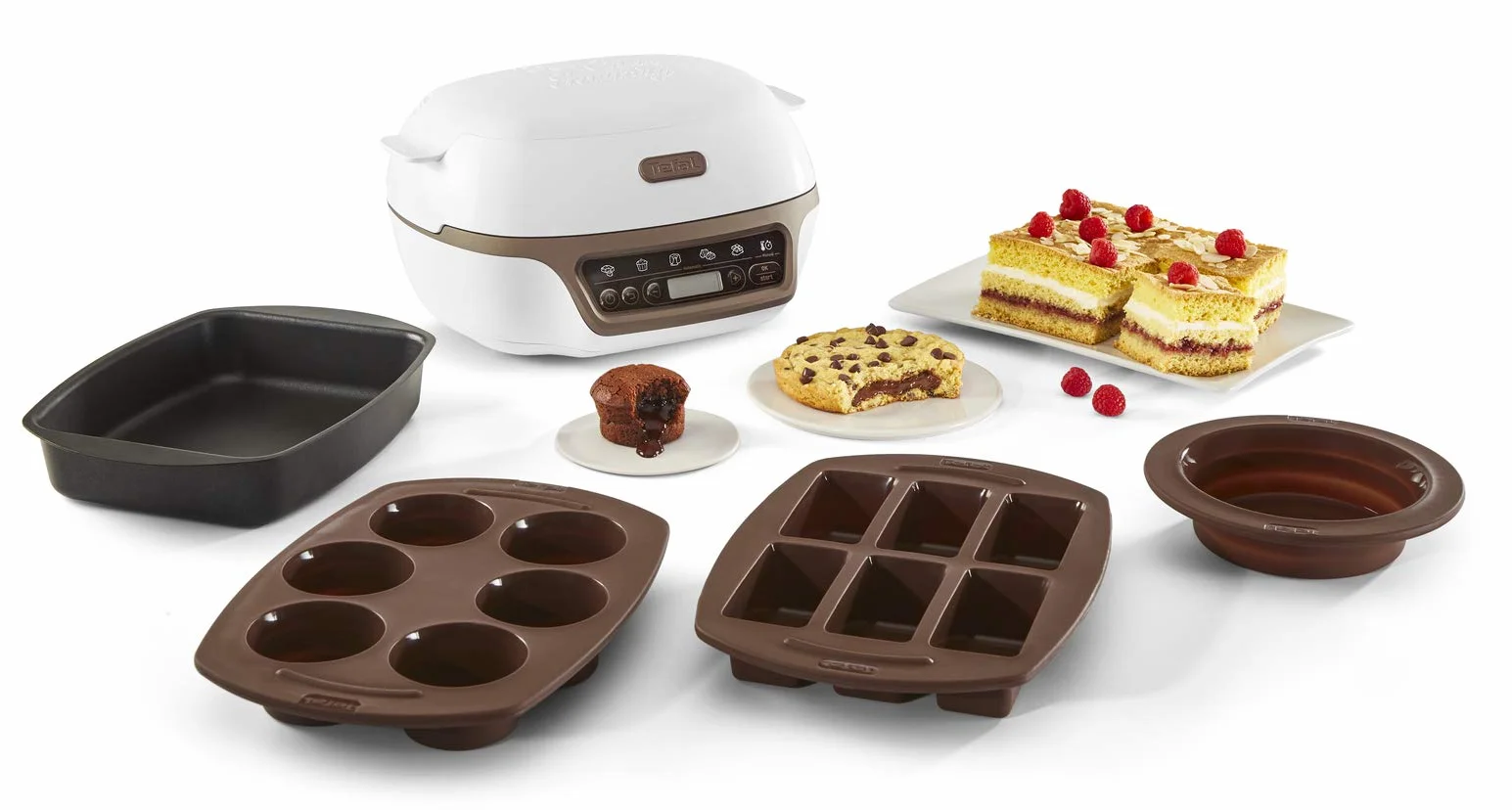 Tefal Macchina per Torte Cake Factory+ 5 Programmi Automatici 1 Manuale 3 Stampi Flessibili 1 Stampo Acciaio Rivestito Crispybake