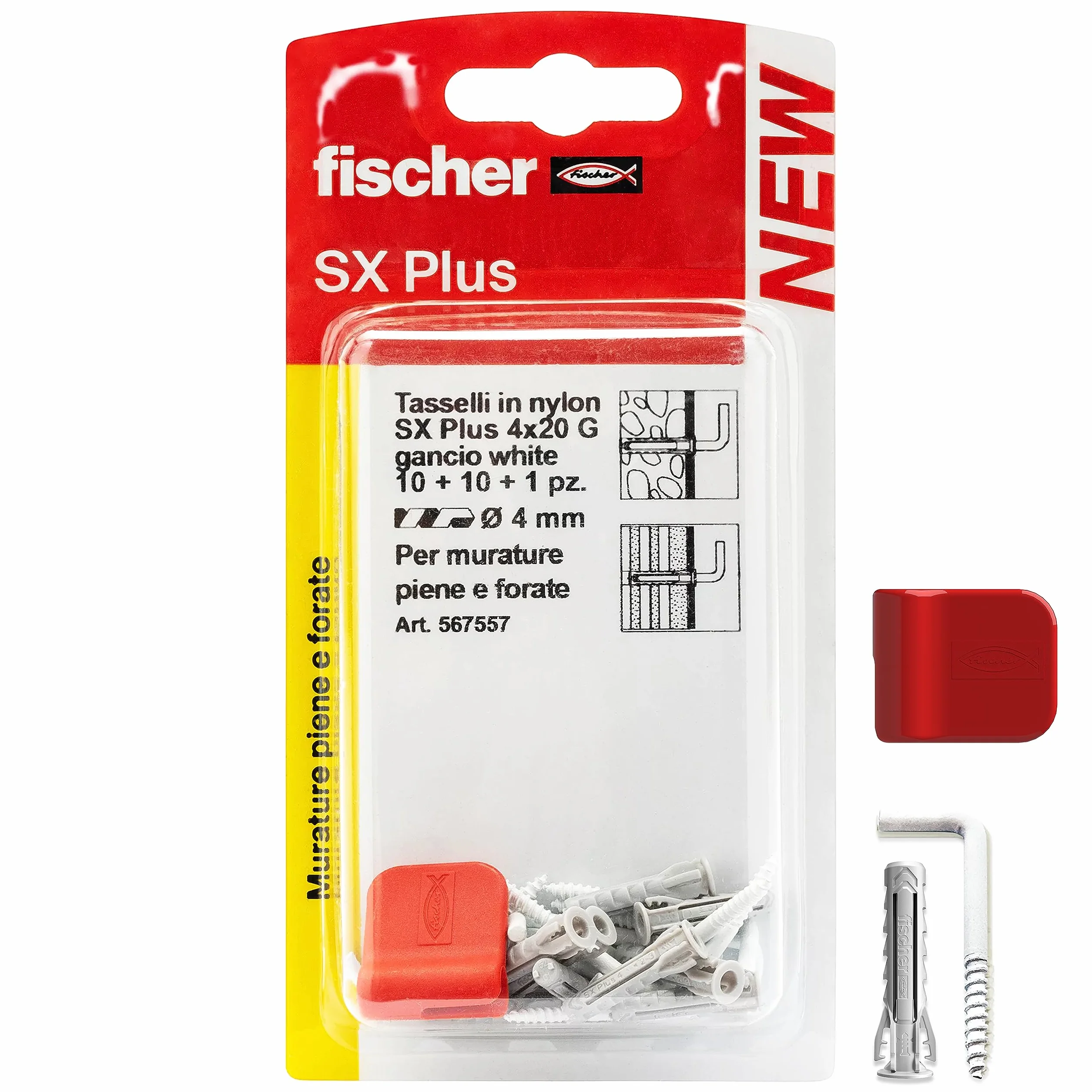 Fischer Ganci Appendi Quadri Bianco 4mm con Tassellini Clip Fissaggio per Cornici Pesanti