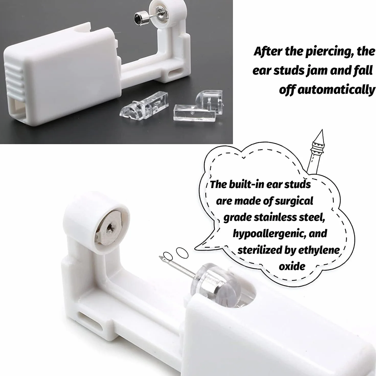 YIQI bianco USA e getta piercing kit acciaio INOX orecchio corpo naso labbro ombelico corona orecchino 2PCS