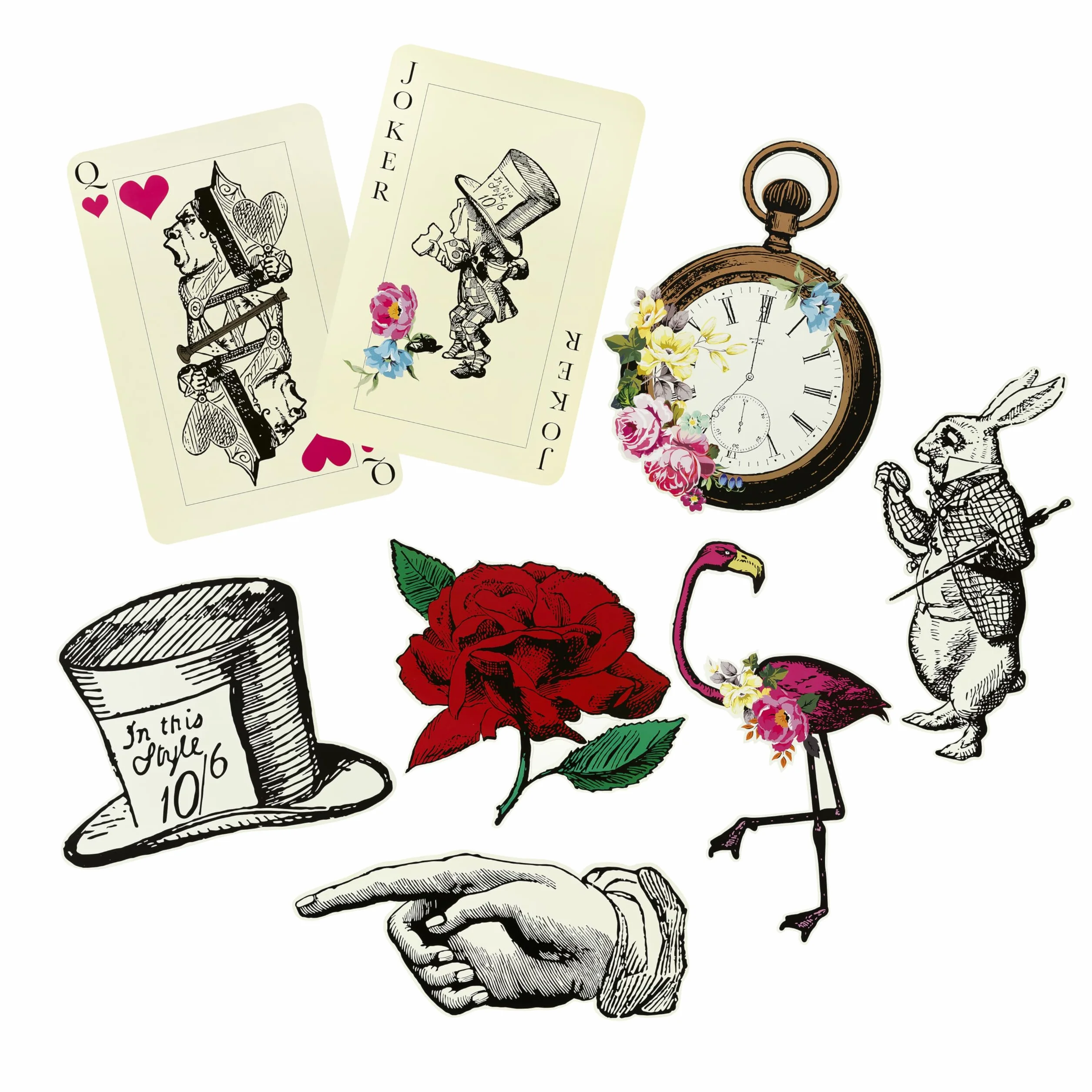 Talking Tables 8 Props Truly Alice Decorazioni Festa a Tema, Compleanno XL, Multicolore, Dimensioni Assortite, Alice nel Paese delle Meraviglie