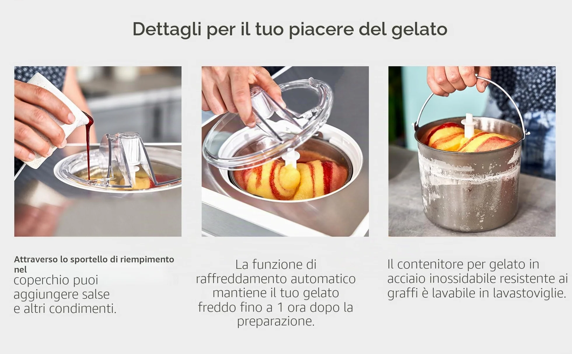 SPRINGLANE Gelatiera e yogurtiera Elisa con compressore autoraffreddante (Argento/Contenitore bianco, 180W)