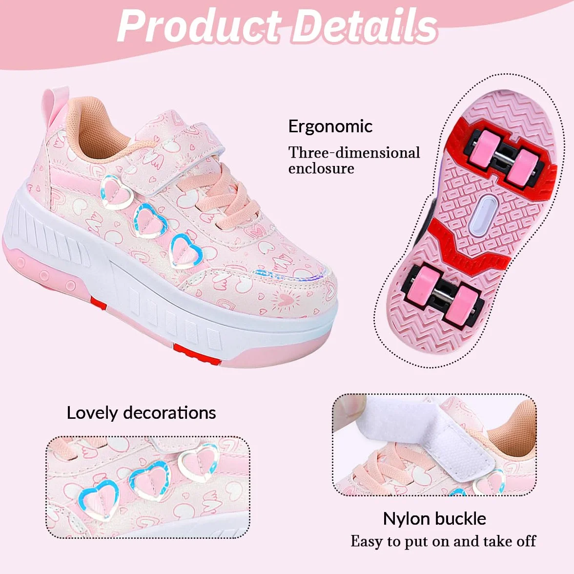 Scarpe con Rotelle Bambina 2 in 1, Scarpe da Skateboard con 4 Rotelle a Scomparsa Unisex Bambini