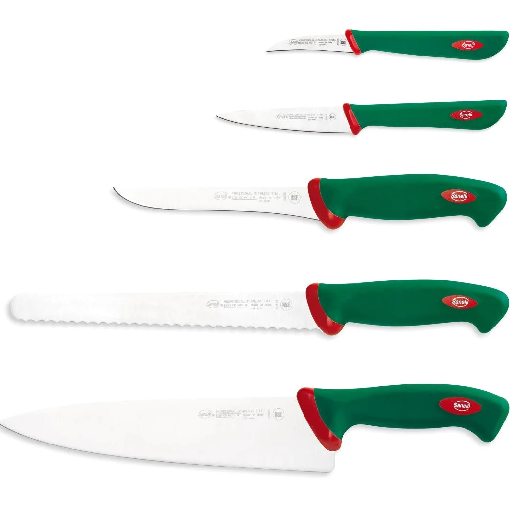 Sanelli Set 5 coltelli Premana Professional Rotolo Cuoco, Cordura, Nero/Verde