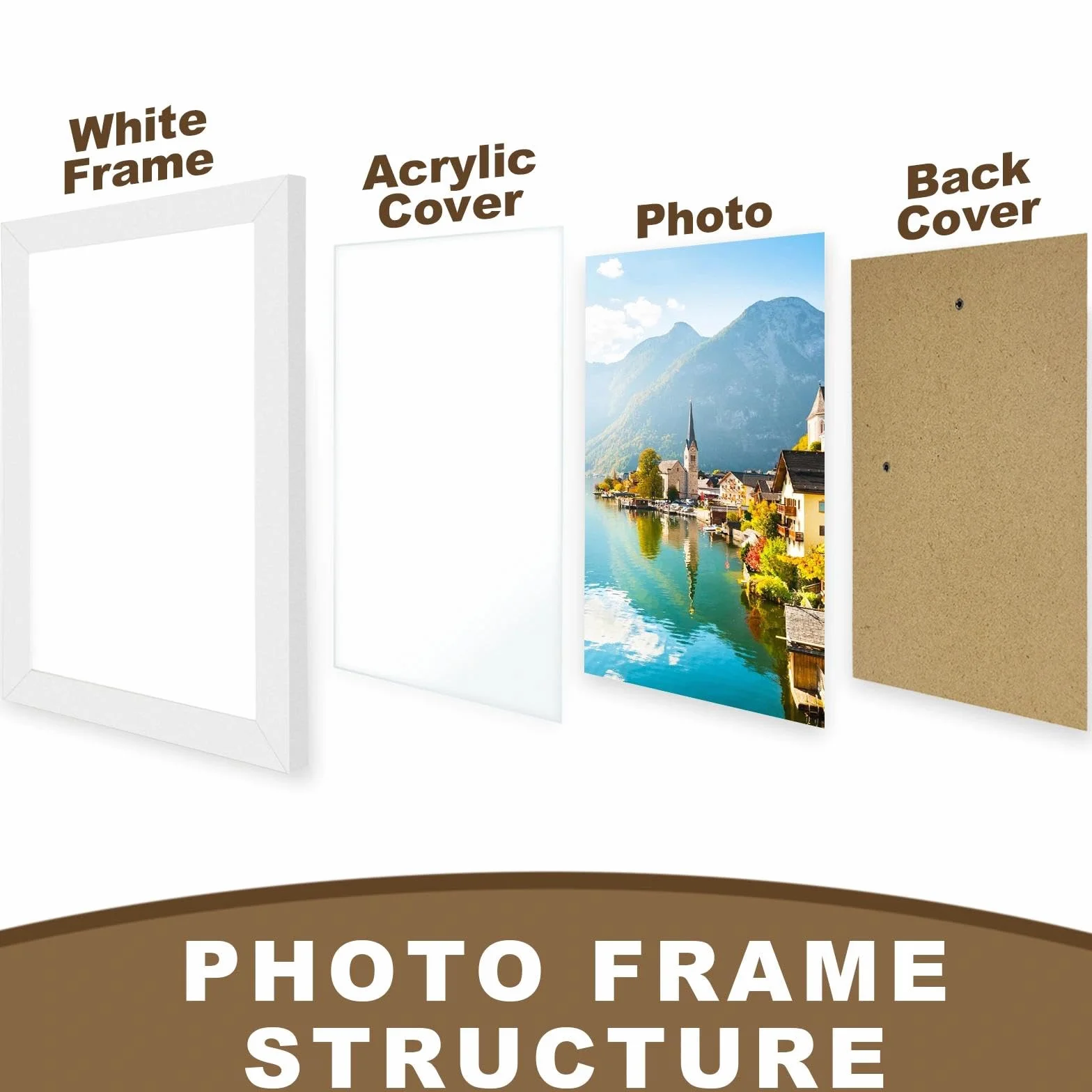 set da 3 Cornice portafoto, 15x20 cm in legno bianco, luminoso decorazione parete boho nordico, per foto ricordi poster facile da appendere o appoggiare, ideale per casa studio e ufficio