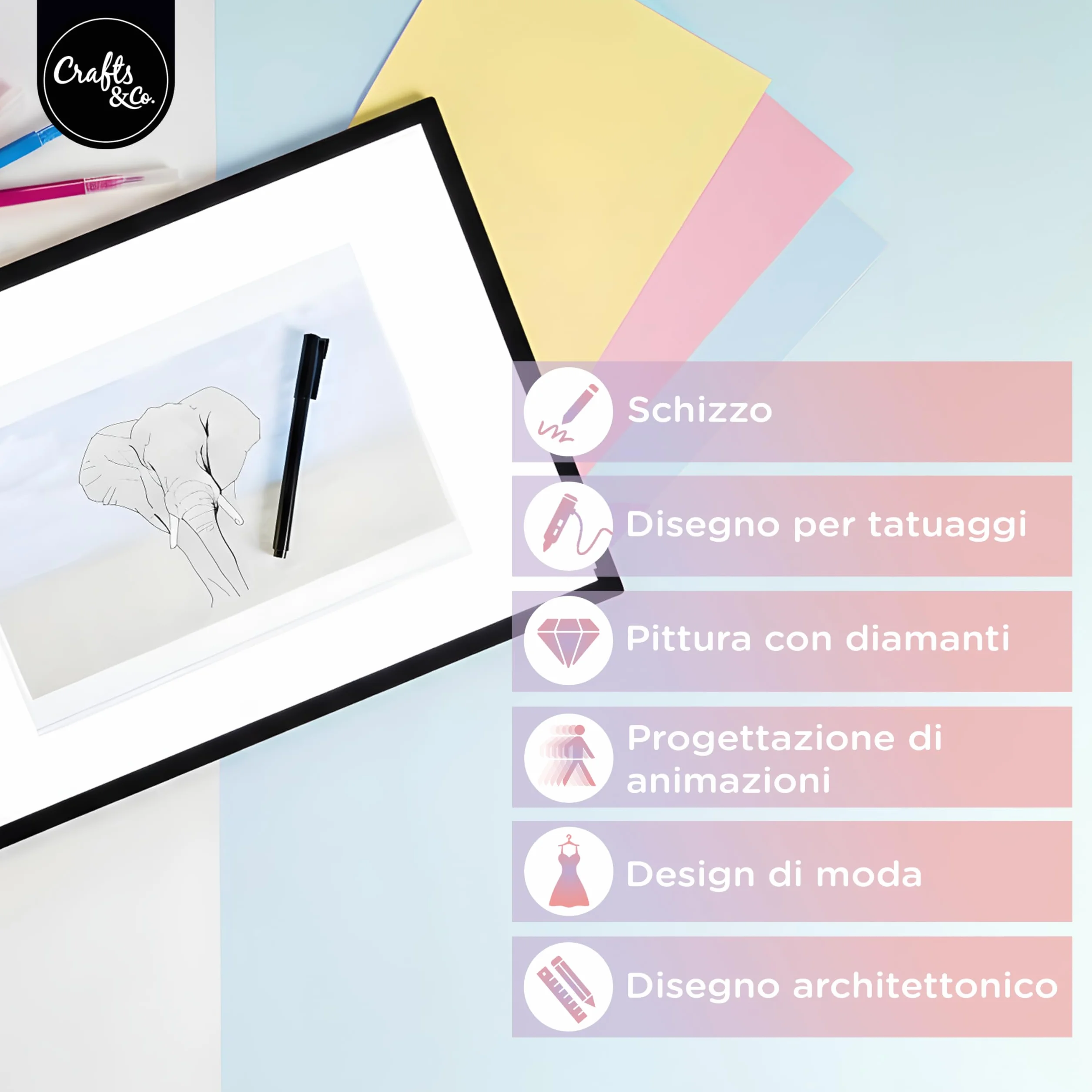 Crafts&Co Tavola Luminosa Lightbox Dimmerabile Pannello LED USB Lightpad 470x345 mm