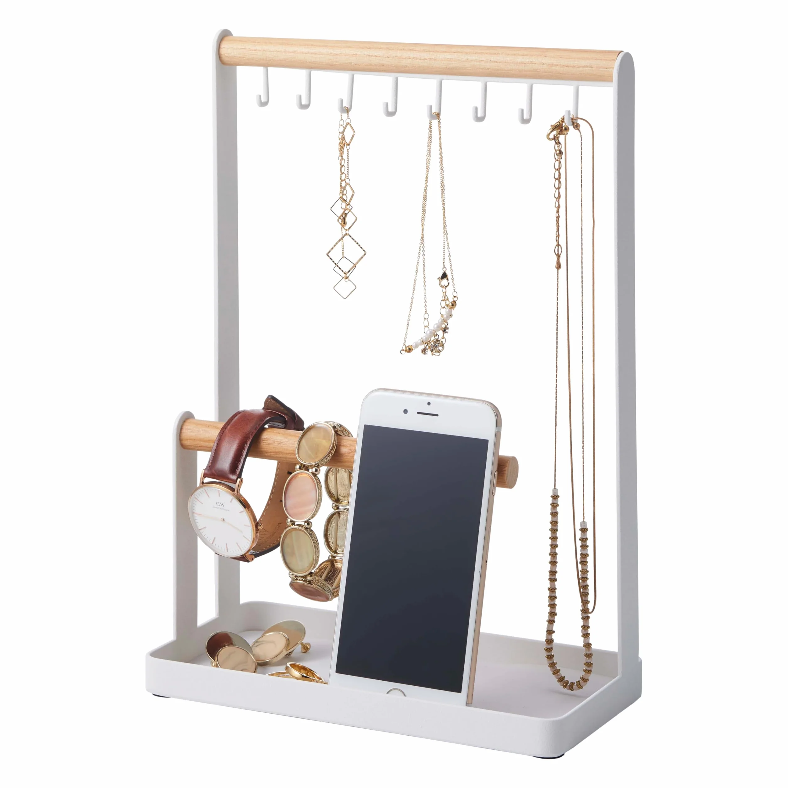 YAMAZAKI TOSCA Accessory Stand White Steel Wood 20 x 10.5 x 28.5 cm
