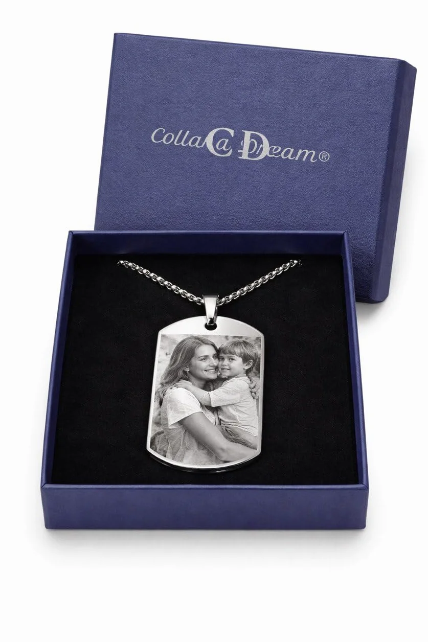 Collana Personalizzata con Foto e Incisione in Acciaio Nero – Ciondolo Uomo/Donna – Regalo Coppia