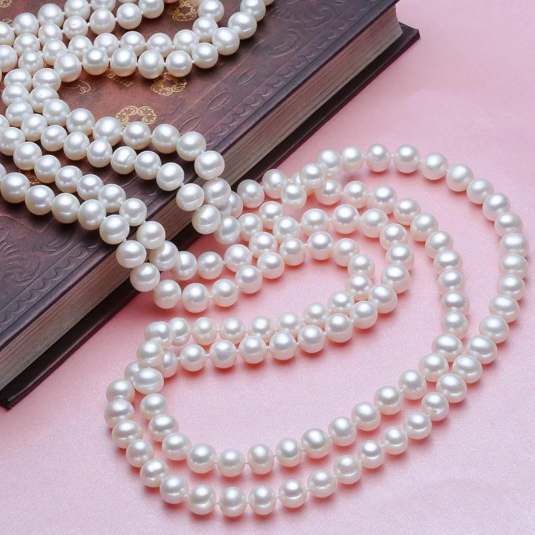 Collana di Perle Bianca 150cm con Bracciale, 1920s Costume Accessori Elegante Lunga Collana di Signore in Bianco