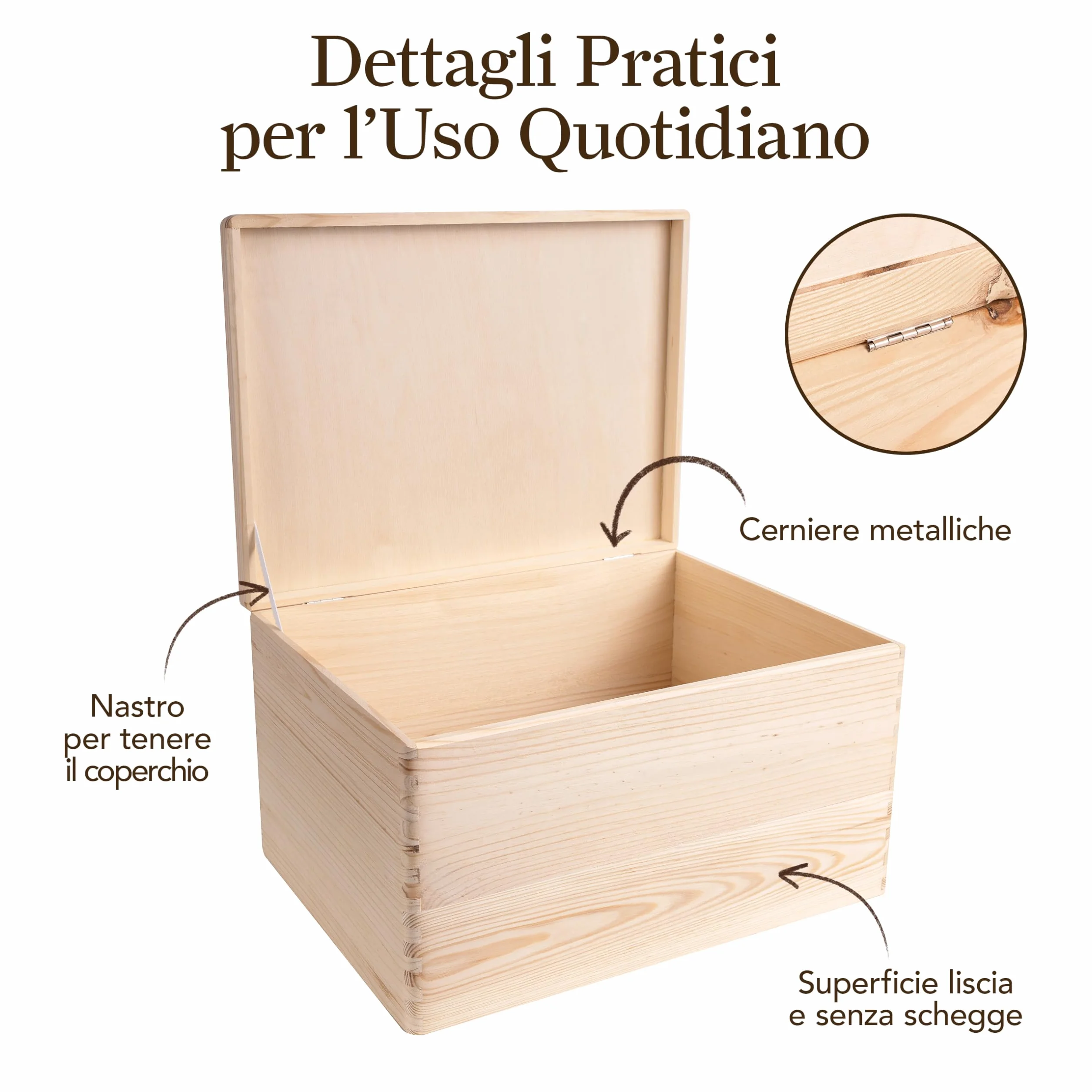 Creative Deco XXL Scatola Legno con Coperchio 40x30x24 cm non Verniciato da Decorare Ruvido