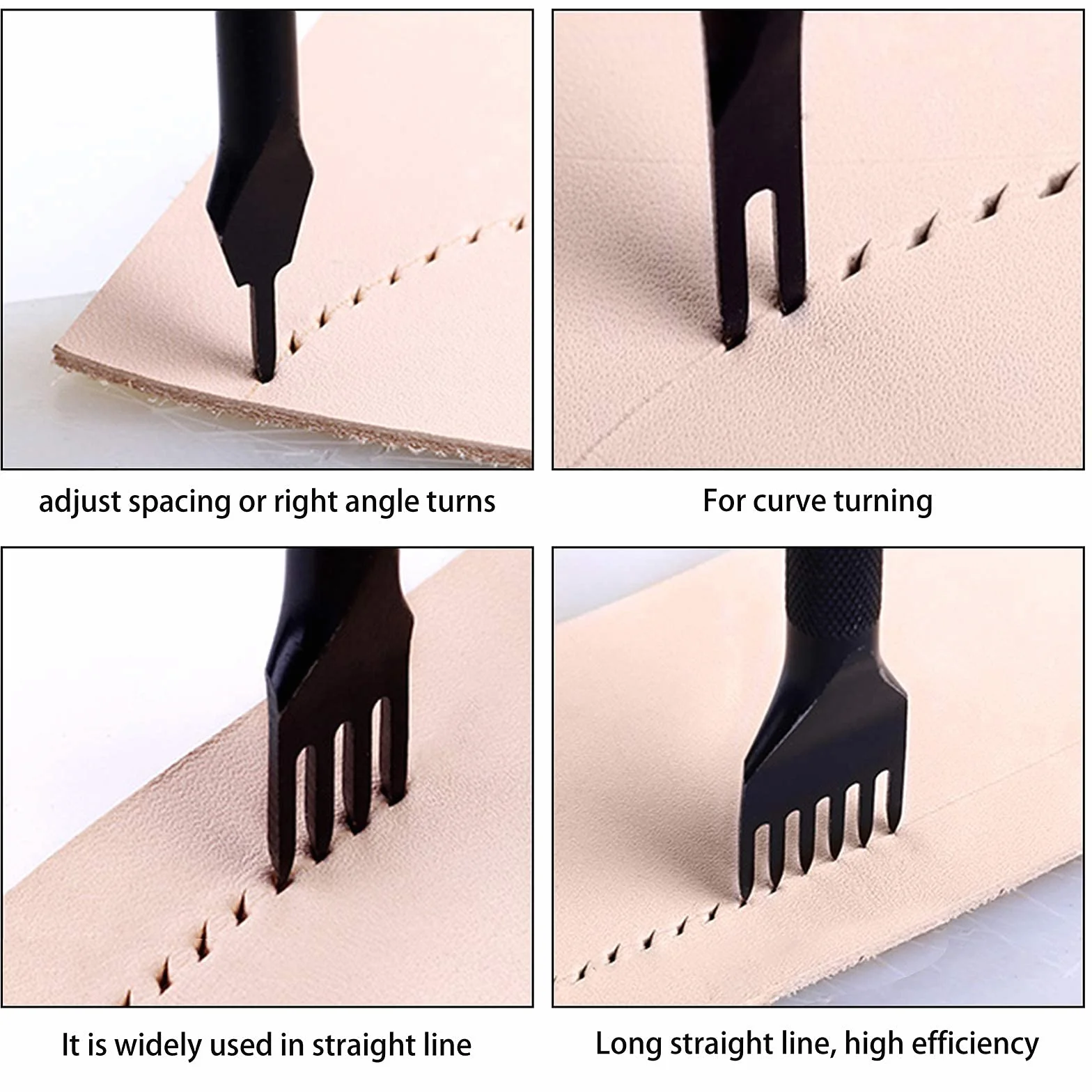 Set di Strumenti Punzonatura in Pelle 4mm 1/2/4/6 Dente DIY Mestiere di Cuoio Perforatrice Artigianali Scalpello Stitching Hole Punch