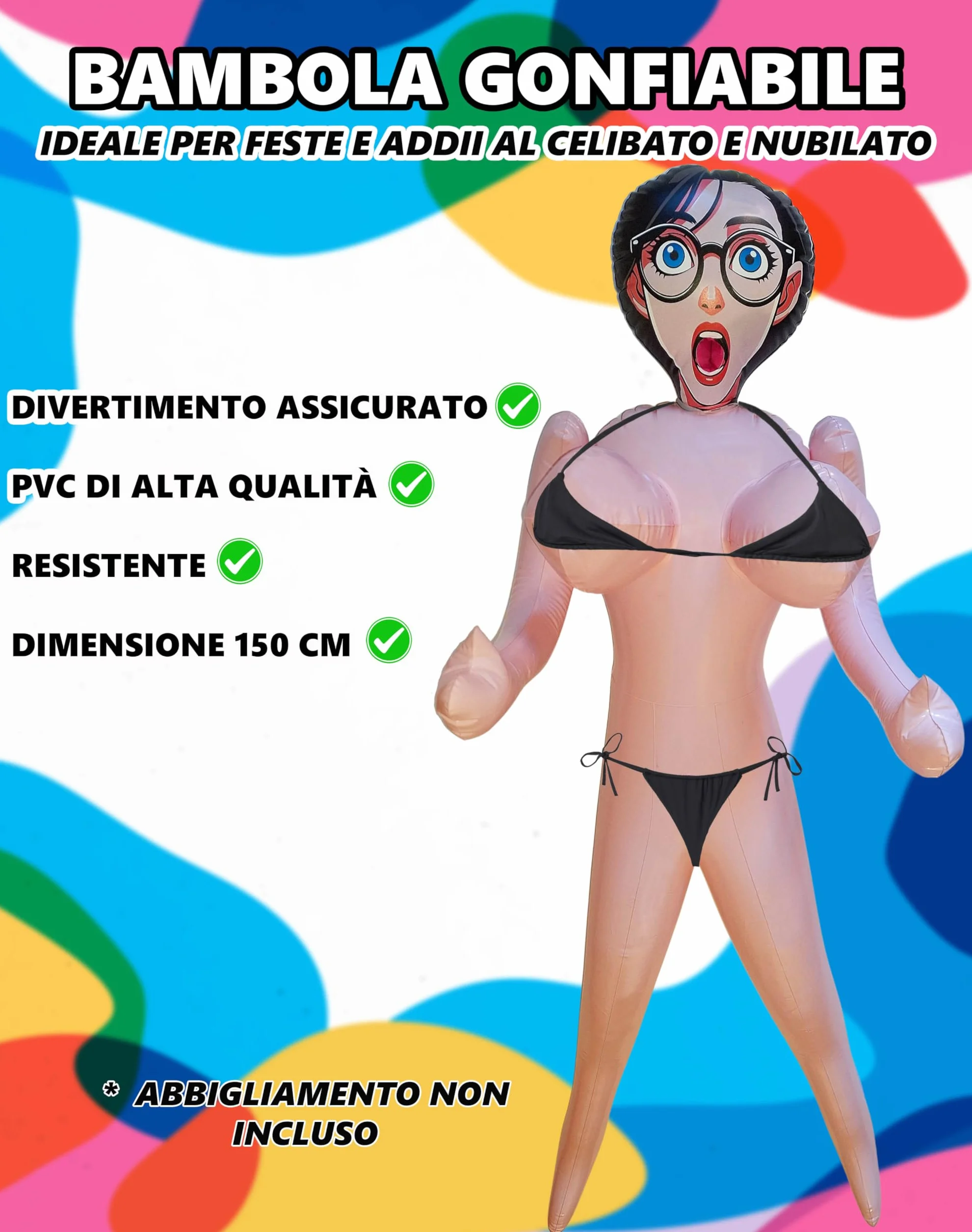 Bambola Gonfiabile 150 cm per Addio al Celibato e Nubilato, Scherzi, Feste