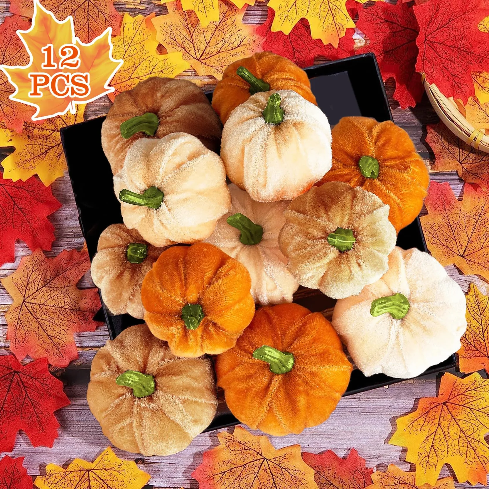 Décoration Autunnali Zucca 12 Pezzi Zucche di Velluto Artificiali per Halloween Ringraziamento