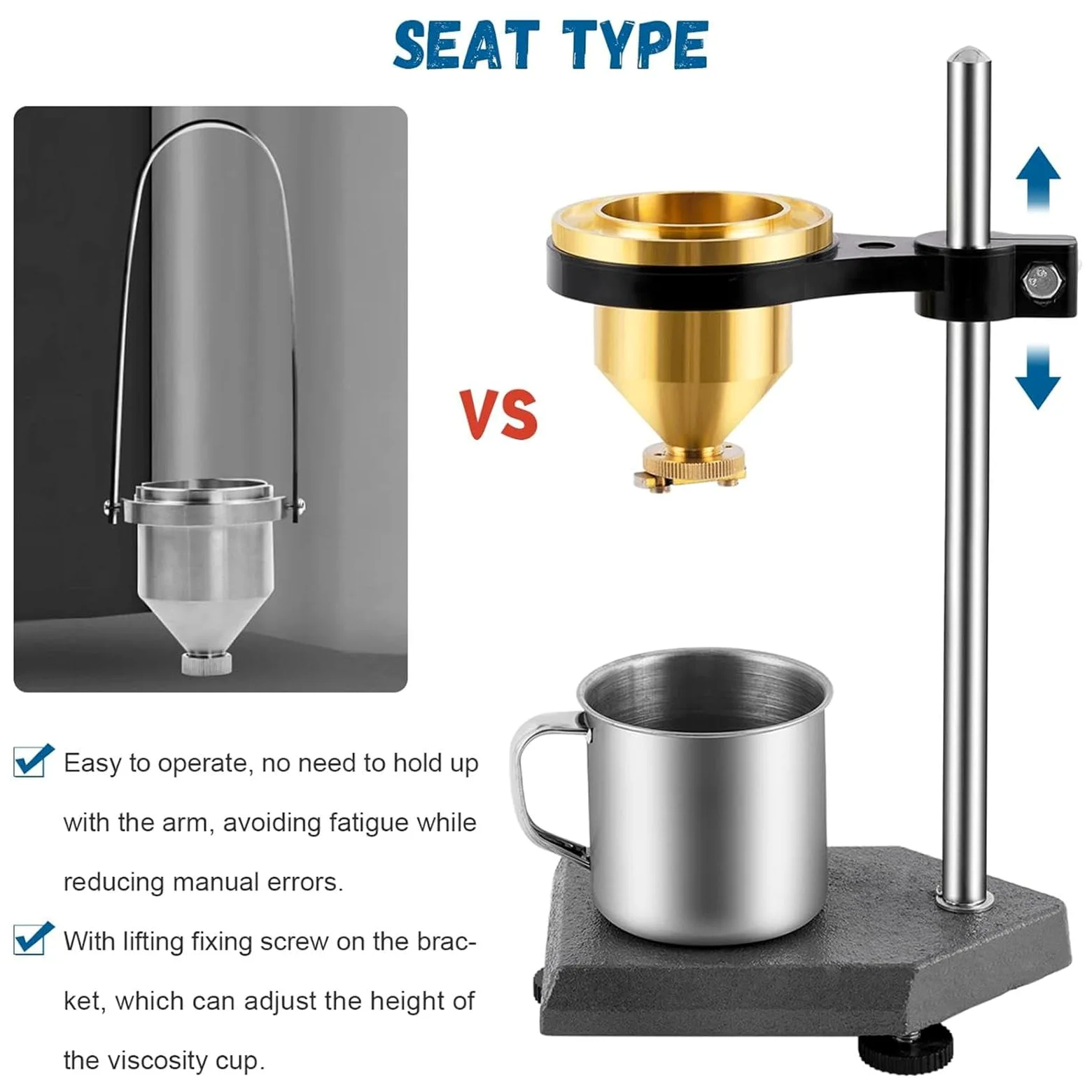 Viscosimetro per Vernici con Tazza di Flusso in Ottone, Tester di viscosità dei liquidi, Diametro ugello di Flusso 4 mm, Supporto Regolabile e cronometro, Tazza Ford di Flusso