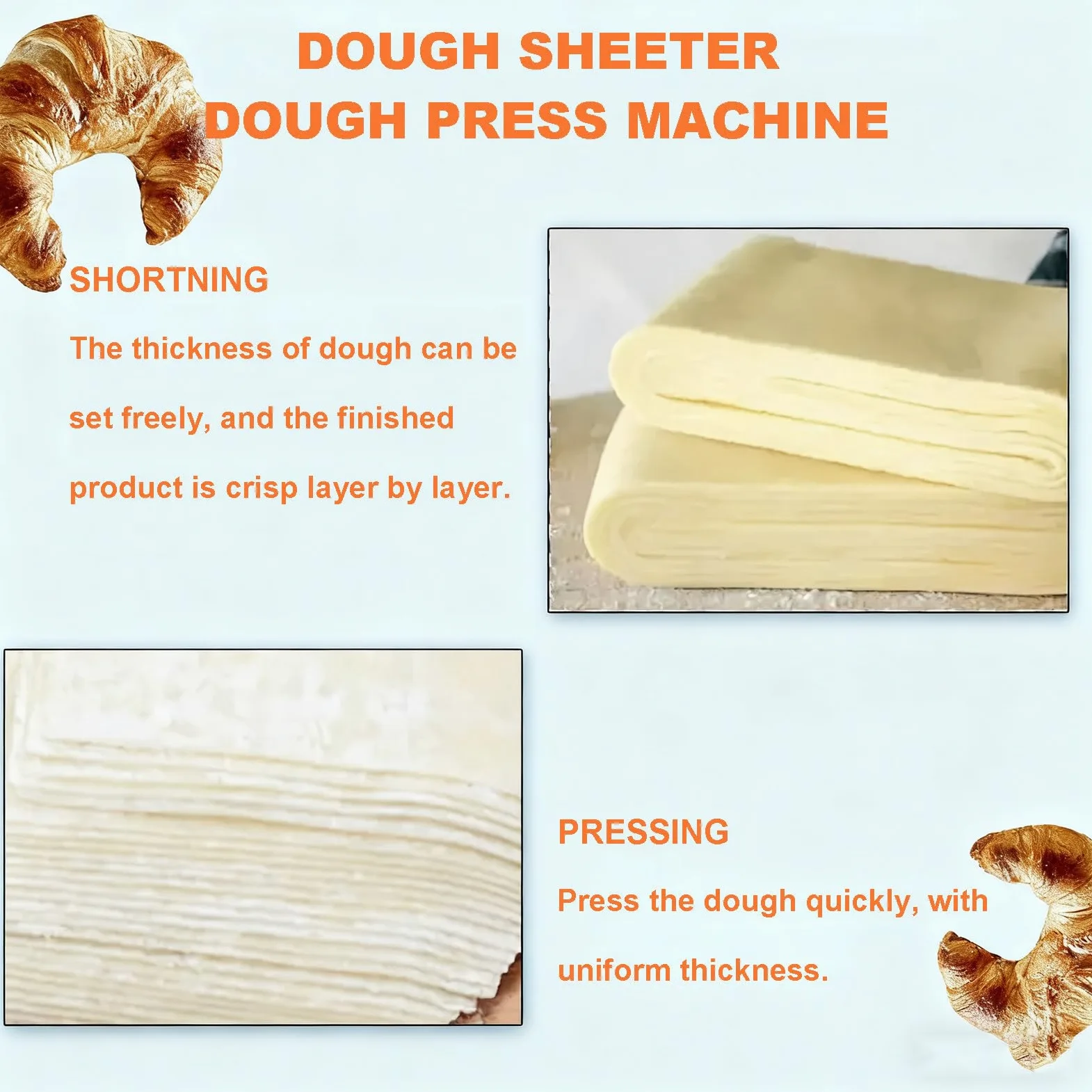 Sfogliatrice Pasticceria Elettrico in Acciaio Inox con Tavola Grande, Macchina per Pasta Sfoglia, Spessore Regolabile, Laminatrice per Pasta per Panetteria, Pizza e Croissant