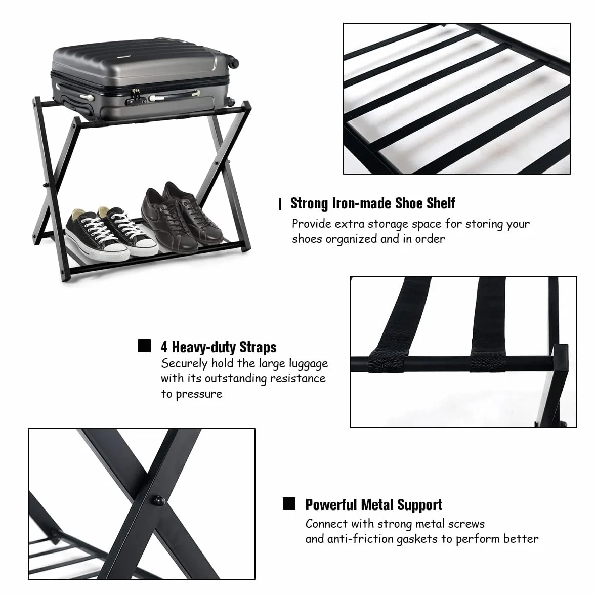 RELAX4LIFE Portavaligie Pieghevole 68x43x56 cm Portata 80 kg Nero