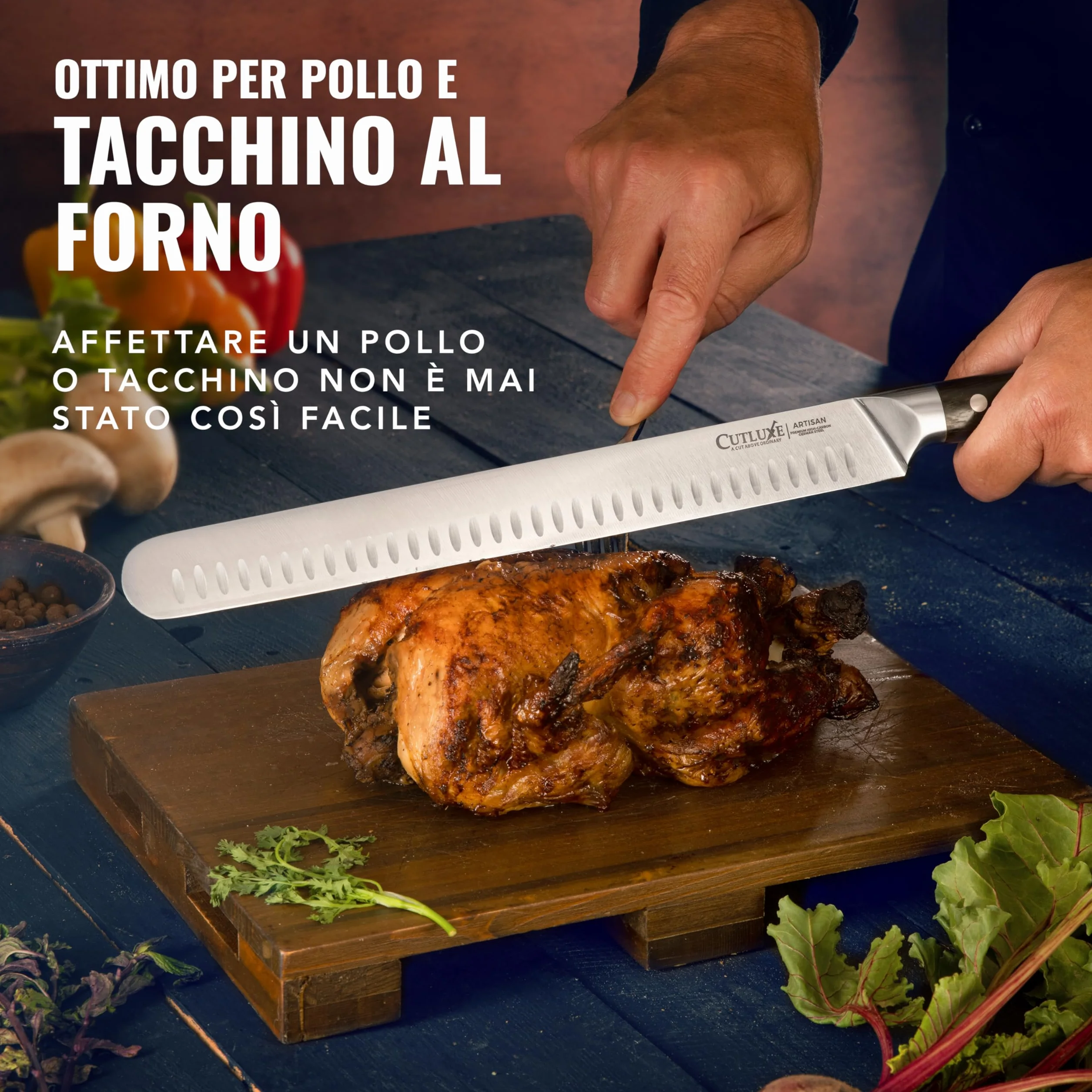 Cutluxe Coltello da Prosciutto Professionale - 30cm Coltello per Affettare Salumi e Carne - Acciaio al Carbonio, Lama Affilata e Resistente con fodero - Artisan Series
