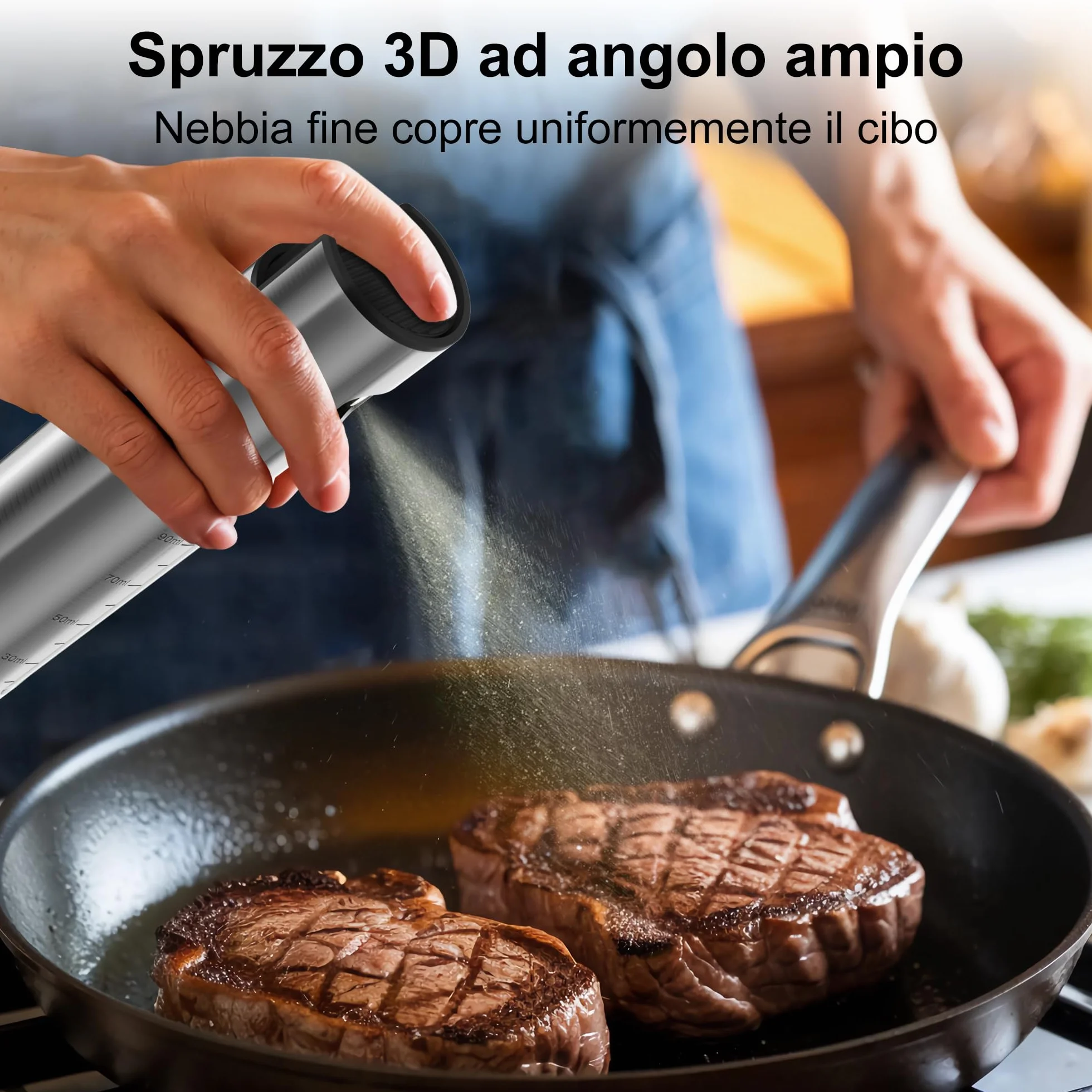 KitchenBoss Spruzzino Olio in Acciaio Inox 100ml per Friggitrice Aria, Spruzzi per Insalate, Grigliate e Fritture