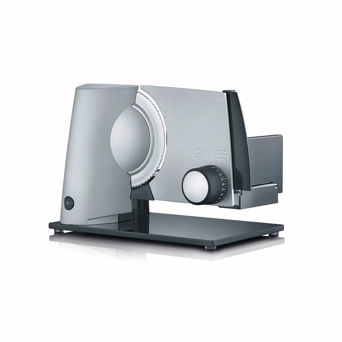 GRAEF Affettatrice universale SKS320 argento, corpo in metallo, lama seghettata Ø170 mm in acciaio inox, design compatto, piastra in vetro, funzione continua, sicurezza bambini, facile da pulire