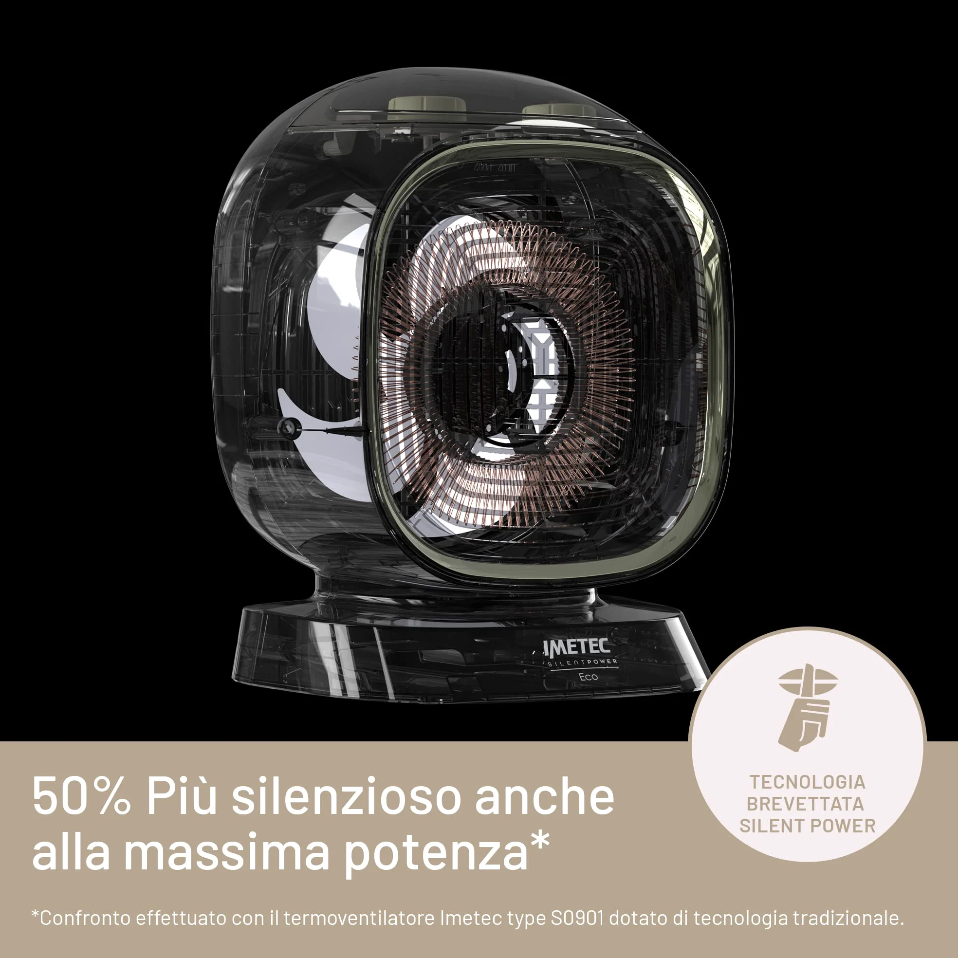 Imetec Silent Power Eco – Termoventilatore silenzioso 2100W | Tecnologia ECO -35% consumo energetico | Funzione antigelo | 4 funzioni | Termostato ambiente