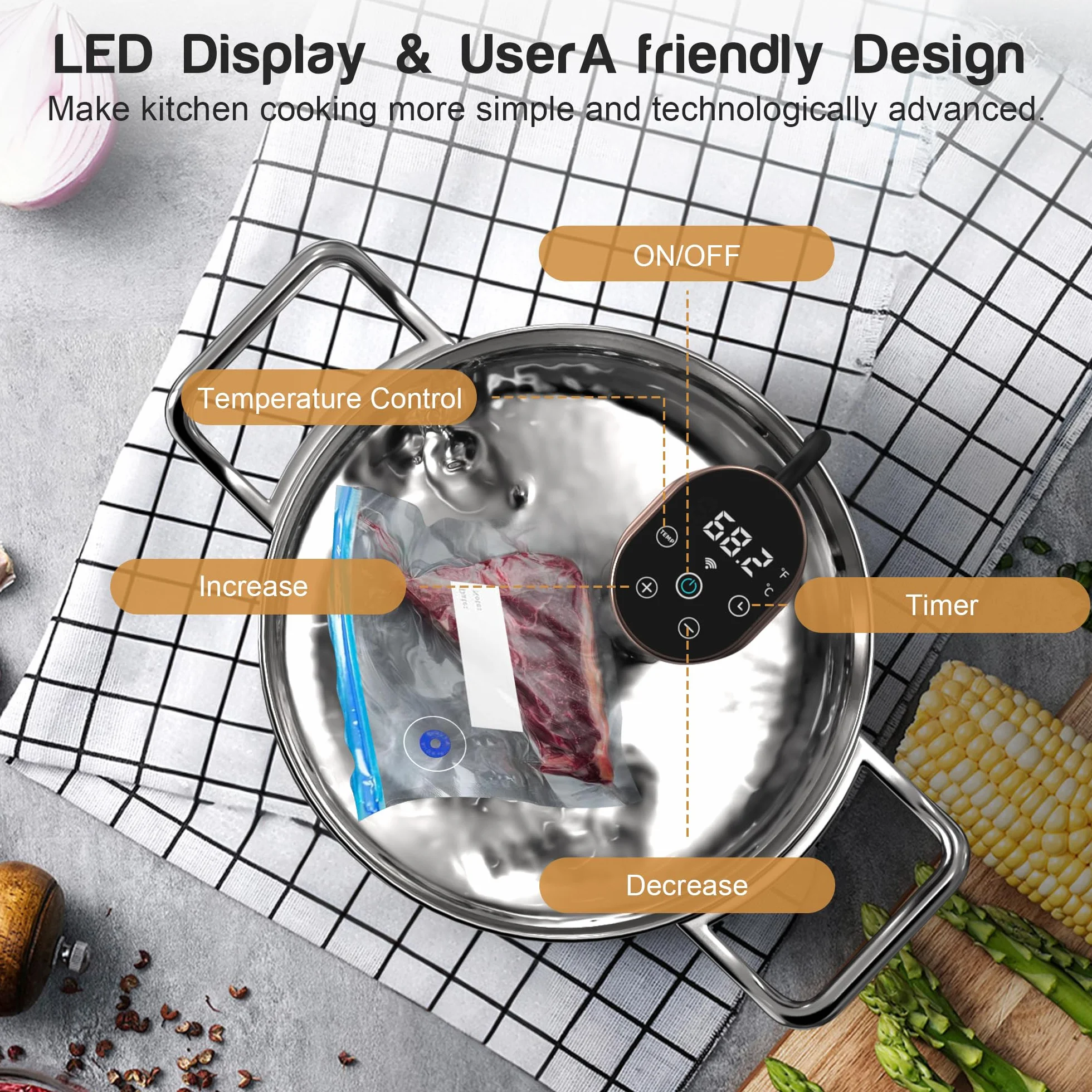 Karinear Sous Vide Roner 1400W 10-90℃ Acciaio Inox Professionale WIFI Cucina a Bassa Temperatura