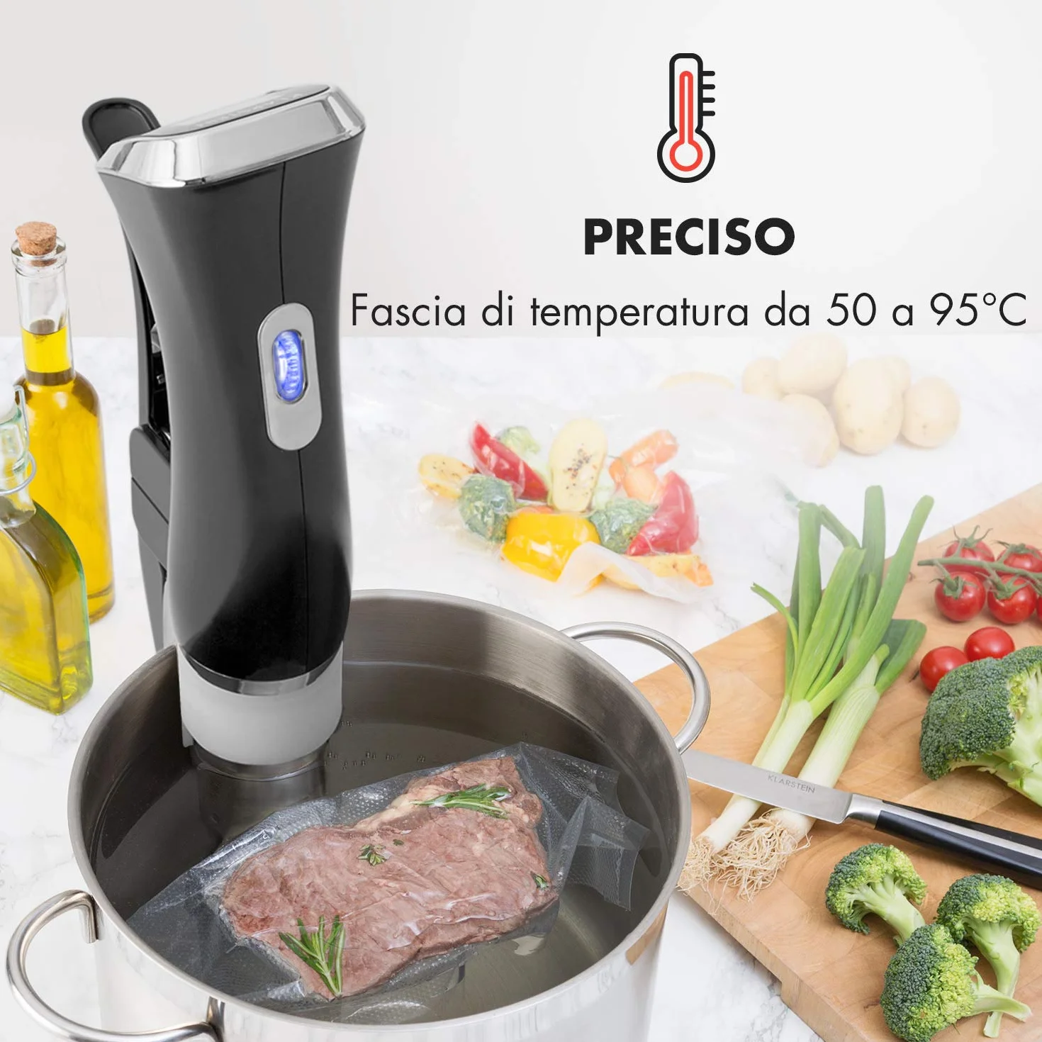 KLARSTEIN Quickstick Sous Vide Cooker 3D - Circolatore per Cottura Sous Vide, 1300W, 50-95 °C, Nero