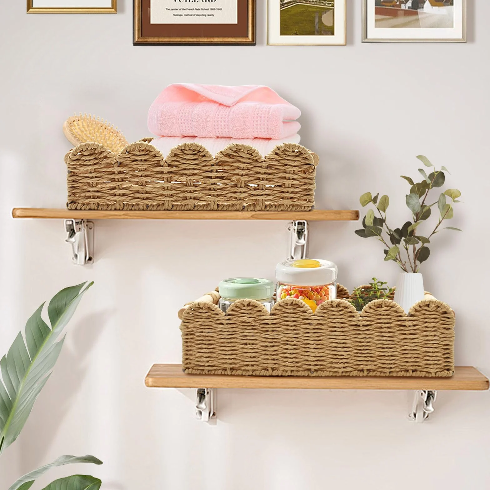 Cestini Portaoggetti in Vimini con Manici in Legno, Cesto Porta Carta Igienica Intrecciata, Organizer per Cucina Bagno Ufficio