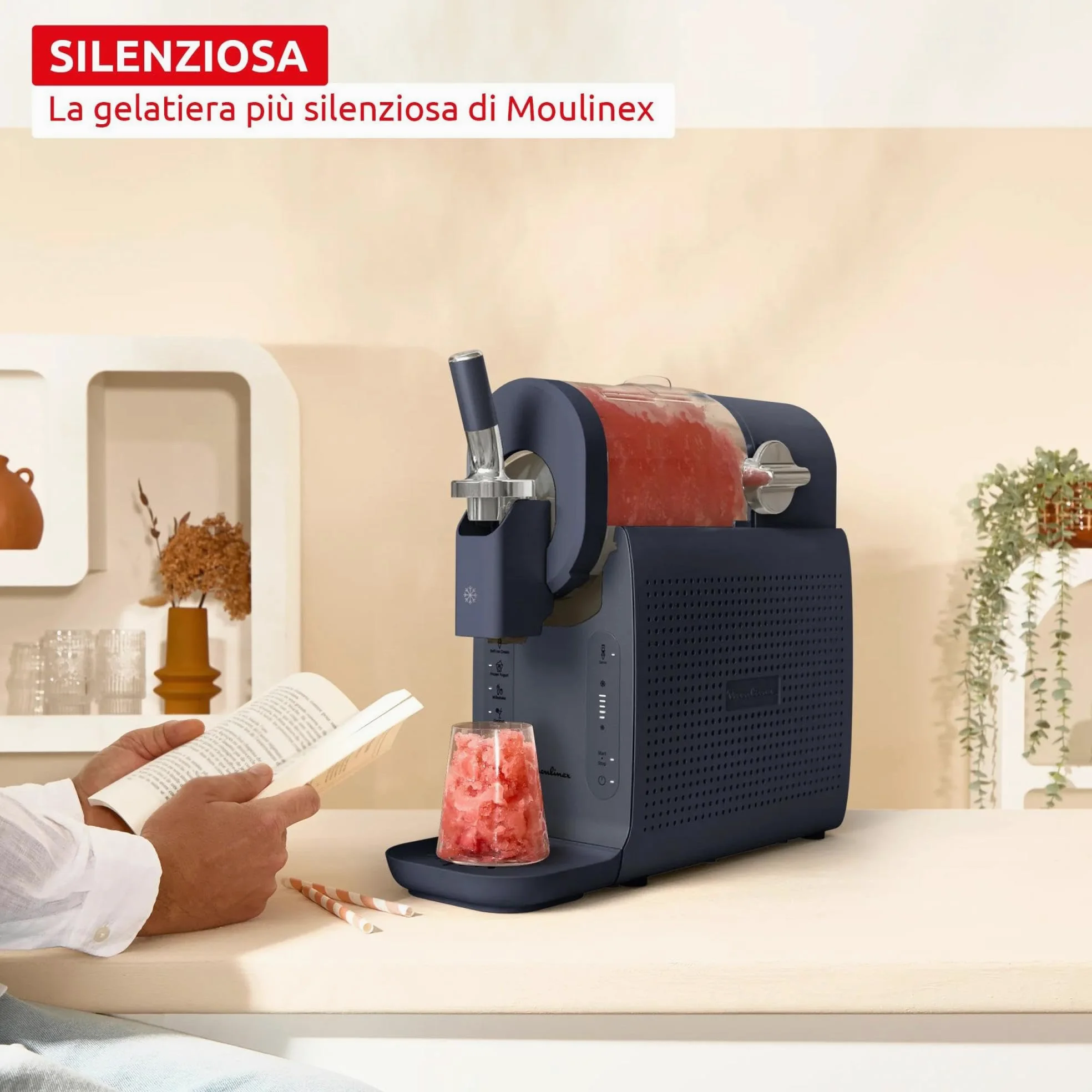 Moulinex Freezi, Gelatiera e Macchina per Bevande Ghiacciate 16-in-1, Golosità Gelate all'Istante, Facile da Usare, Capacità Ampia, MJ8024F0