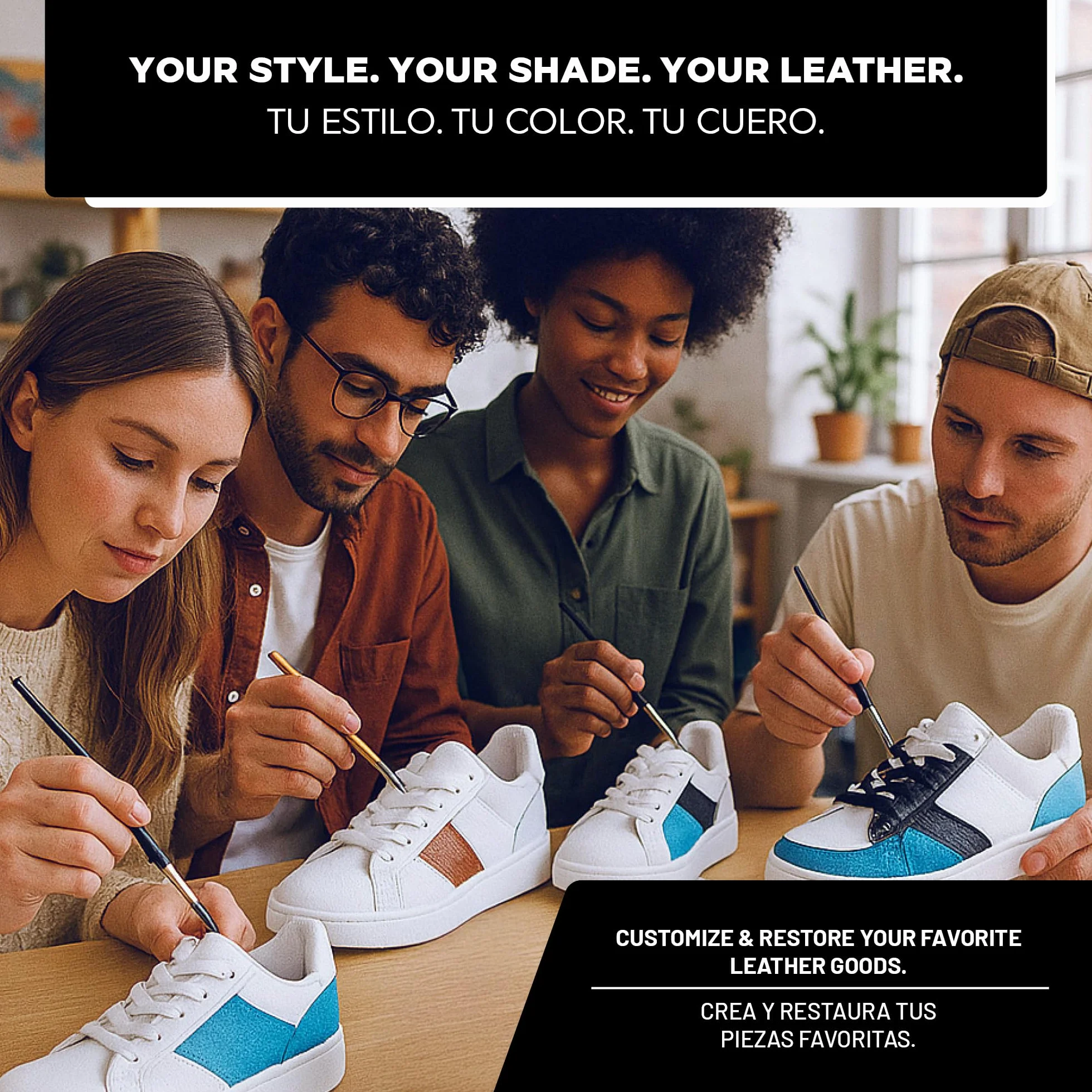 LM-Kreativ Colore della Pelle 4 x 50 ml - Nero, Bianco, Marrone, Azzurro per Scarpe e Borse