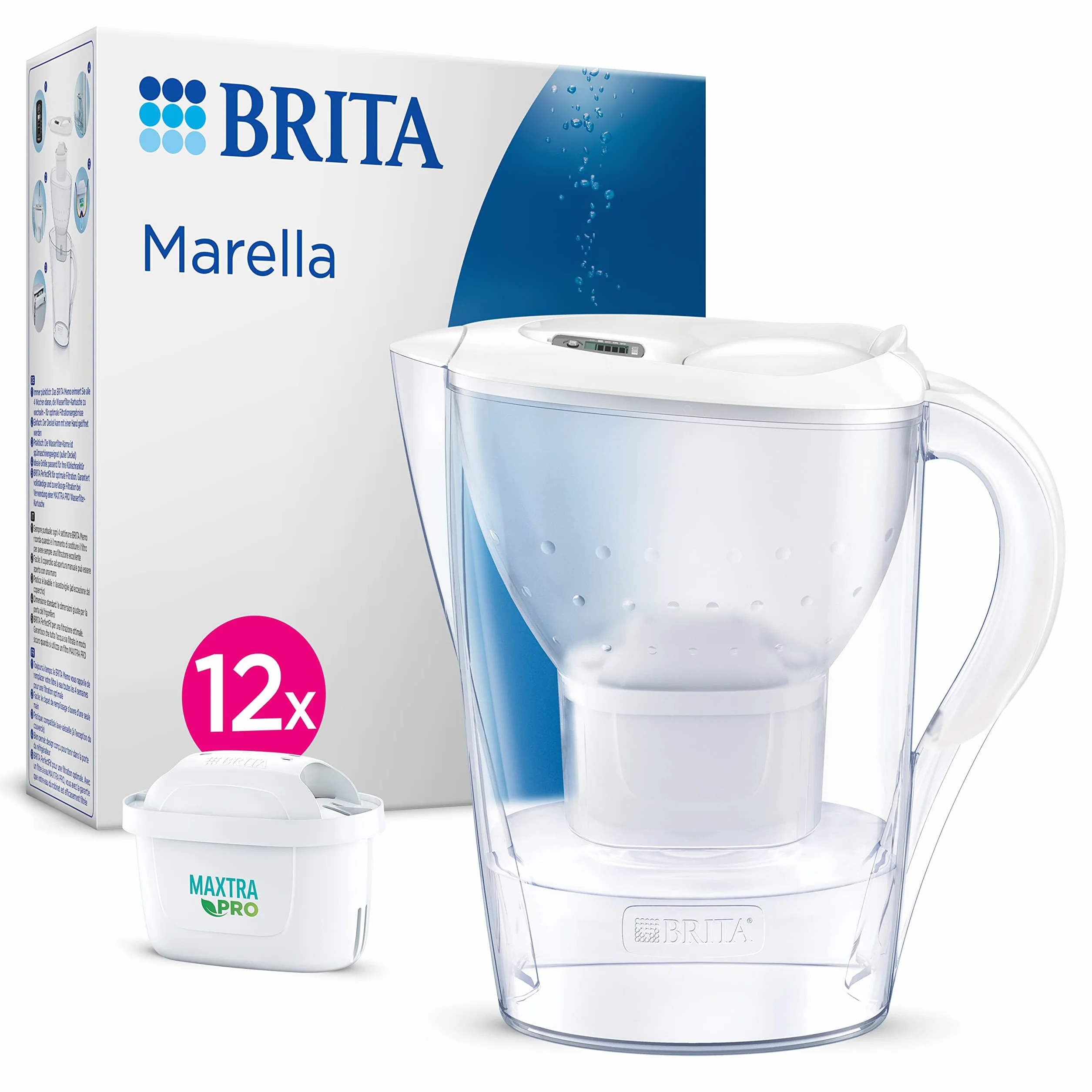 BRITA Marella Caraffa Filtrante Acqua 2.4L con 12 Filtri MAXTRA PRO All-in-1