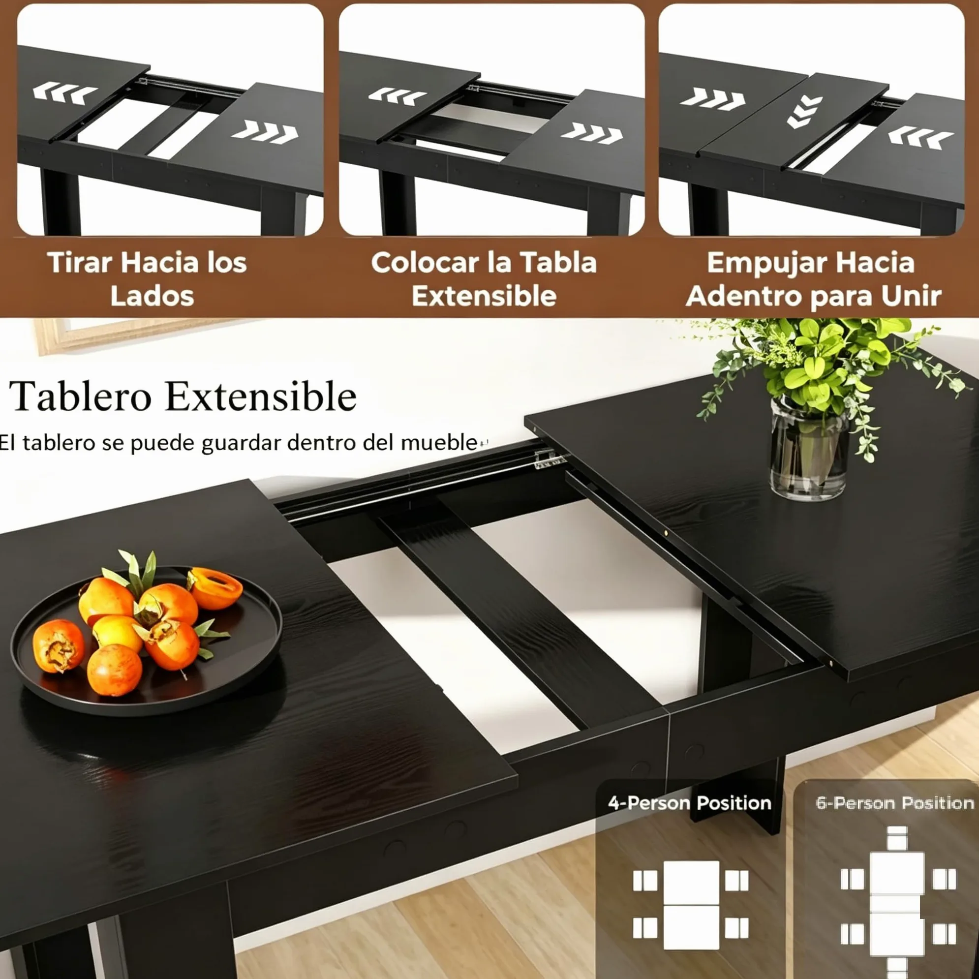 LIFEZEAL Tavolo da Pranzo Allungabile, 158x70cm per 4-8 Persone, Tavolo da Cucina, da Sala da Pranzo, Estensibile, Moderno, in Legno, Ampio Piano, Gambe a Forma di L, Montaggio Facile, Max 110kg, Nero