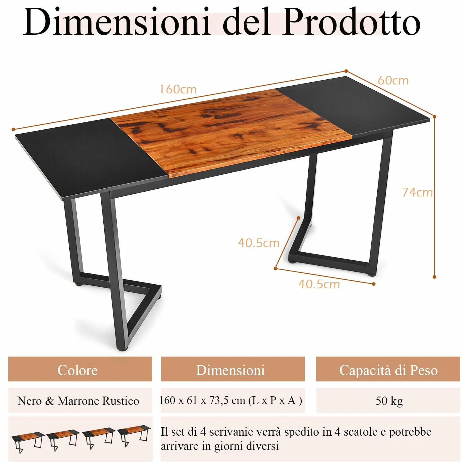 GYMAX Tavolo da Conferenza di 160 cm, Tavolo da Ufficio Industriale con Gancio, Struttura Metallica, Scrivania per Computer per Casa, Ufficio, Sala Conferenze, 160 x 60 x 74 cm