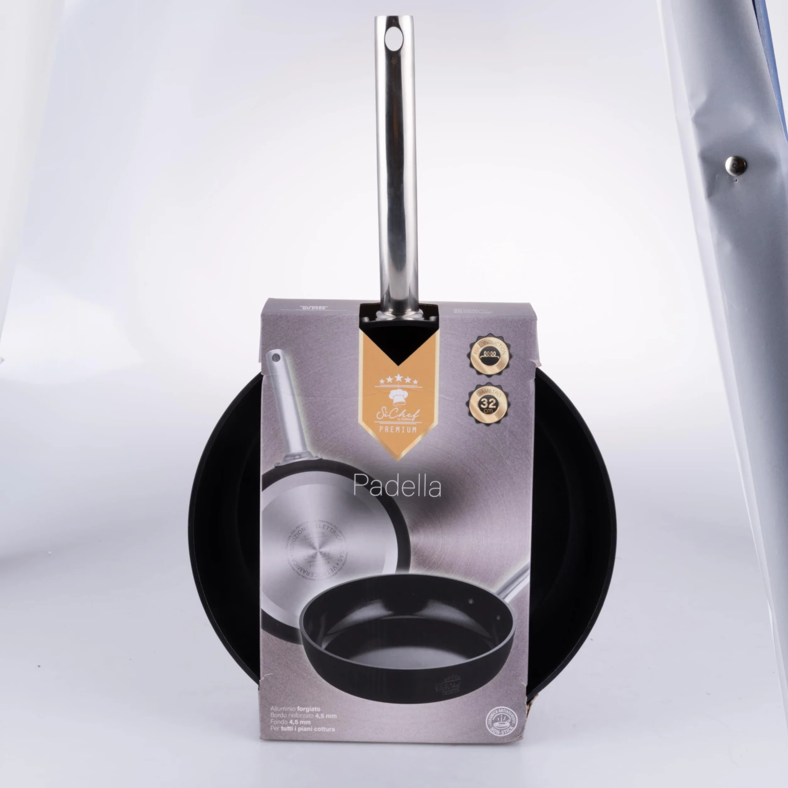 Padella 32 cm in alluminio forgiato, rivestimento antiaderente in ceramica, fondo full induction, SìChef Premium