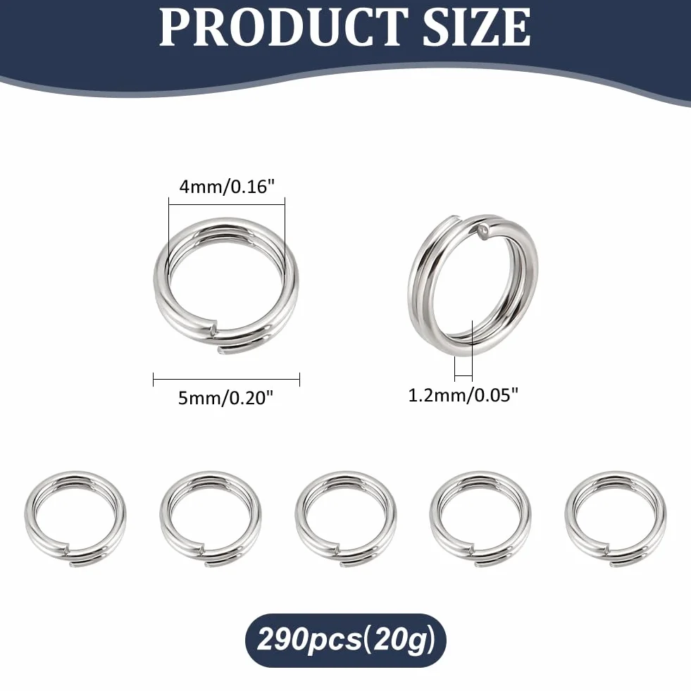 PH PandaHall 290pz Anellini Doppio Cerchio per Bigiotteria Anelli di Salto Aperti Acciaio Inox, 5mm Anellini Aperti Accessori per Portachiavi Gioielli Braccialetti Collane Fai Da Te