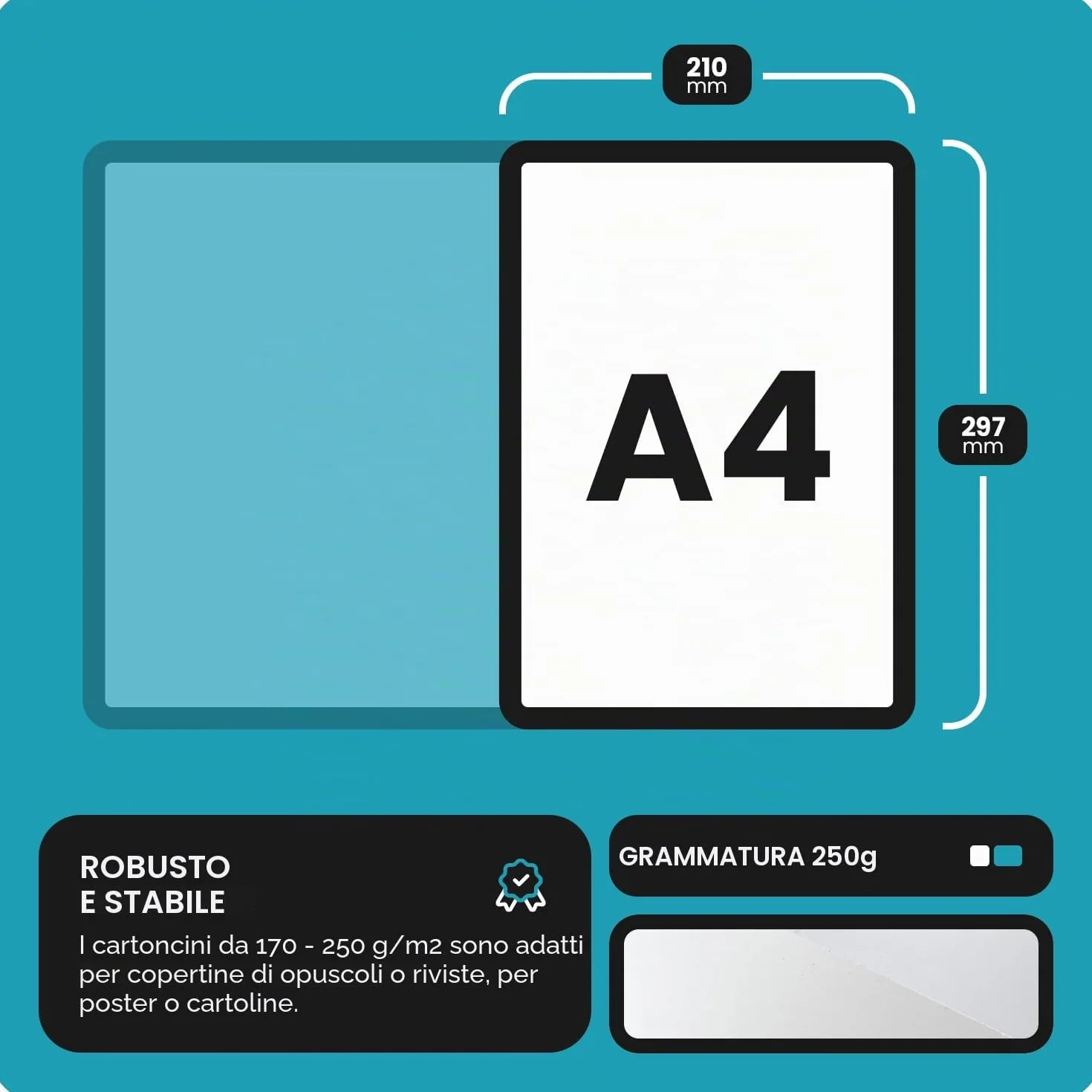 Cartoncino Bristol Bianco A4 250g 100 fogli Netuno 210 x 297 mm