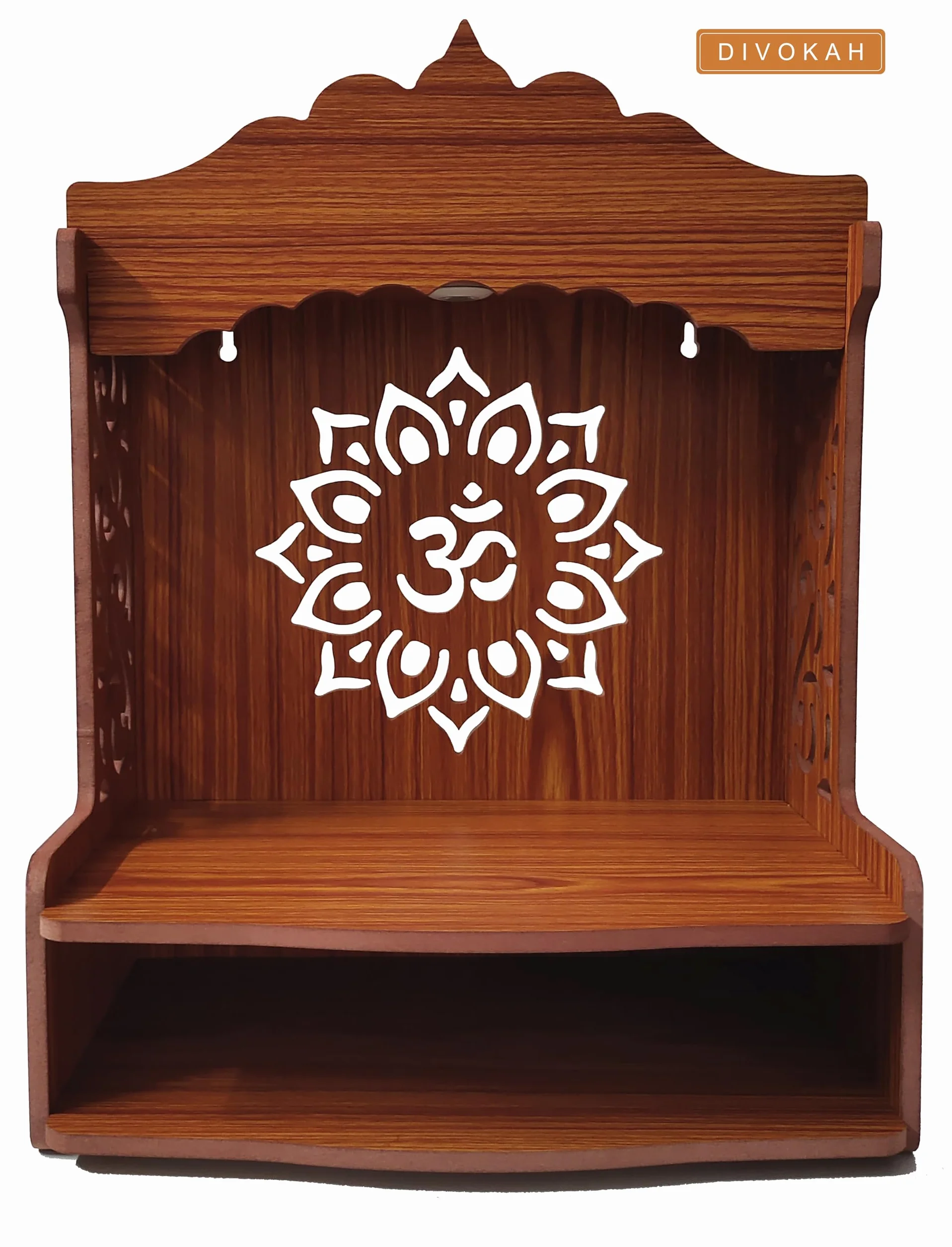 DIVOKAH Bellissimo Pooja Mandir w drewnie do domu i biura z lampką LED 8 mm