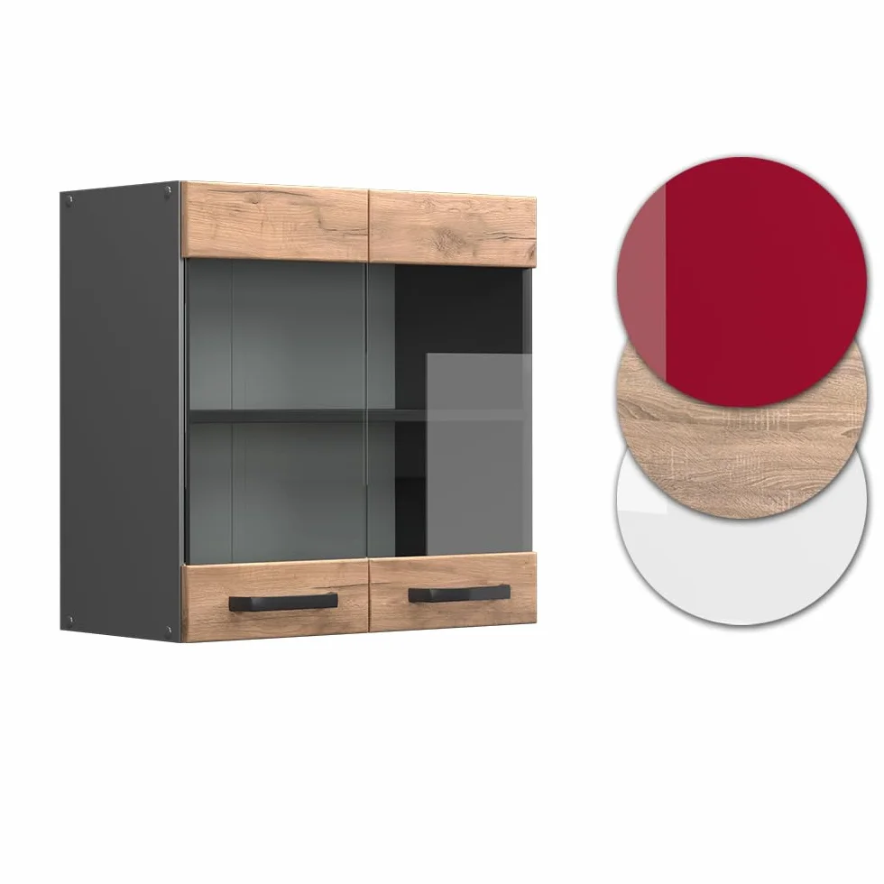 Vicco Mobile da cucina in vetro R-Line, Rovere dorato, 60 cm, per la libera combinazione all'interno di sistemi cucina modulari