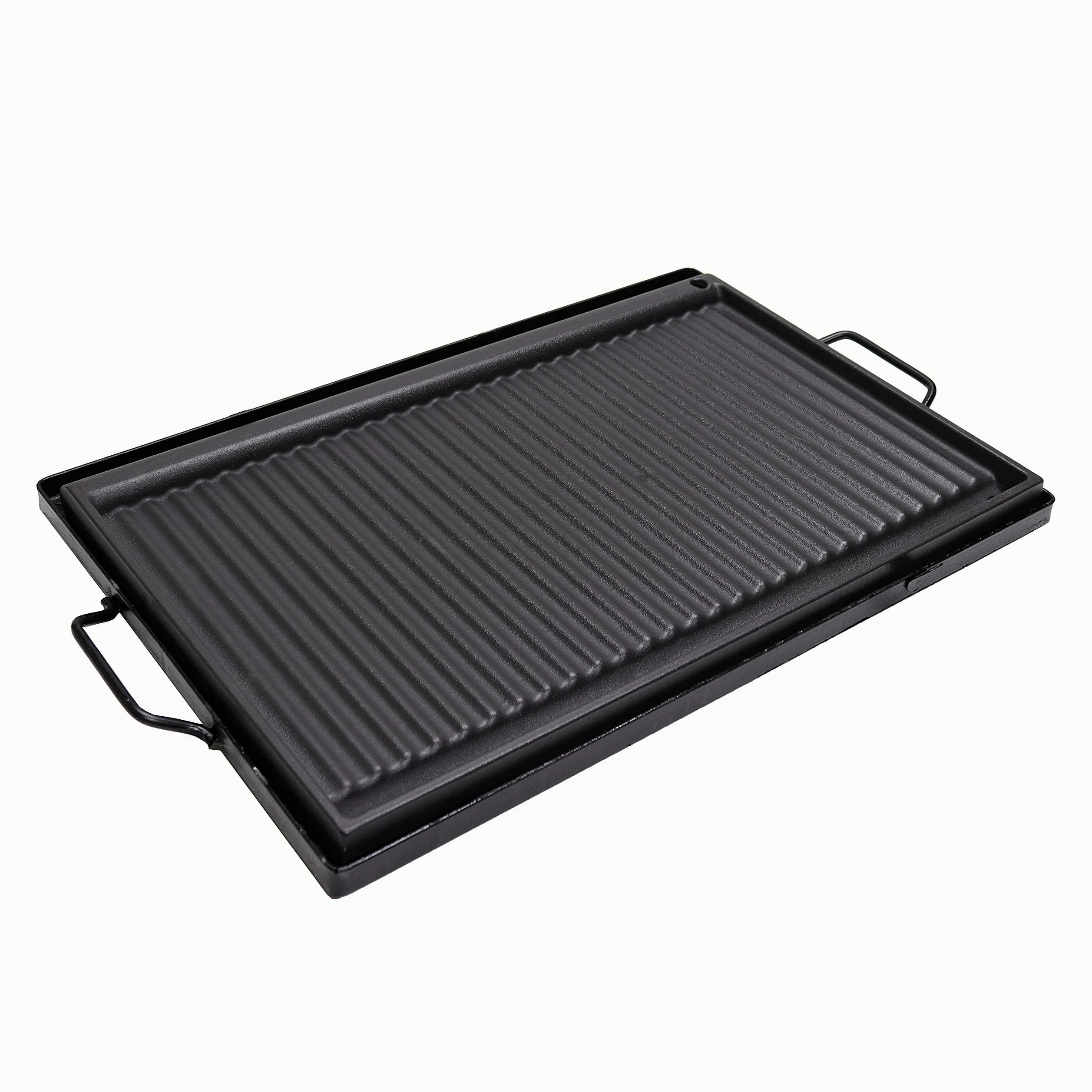 FONDERIA BONGIOVANNI | Bistecchiera Ghisa | 59,5x38 cm | Piastra in Ghisa Smaltata | Casa Cucina Barbecue | Rettangolare | con Telaio in Ferro con Manici