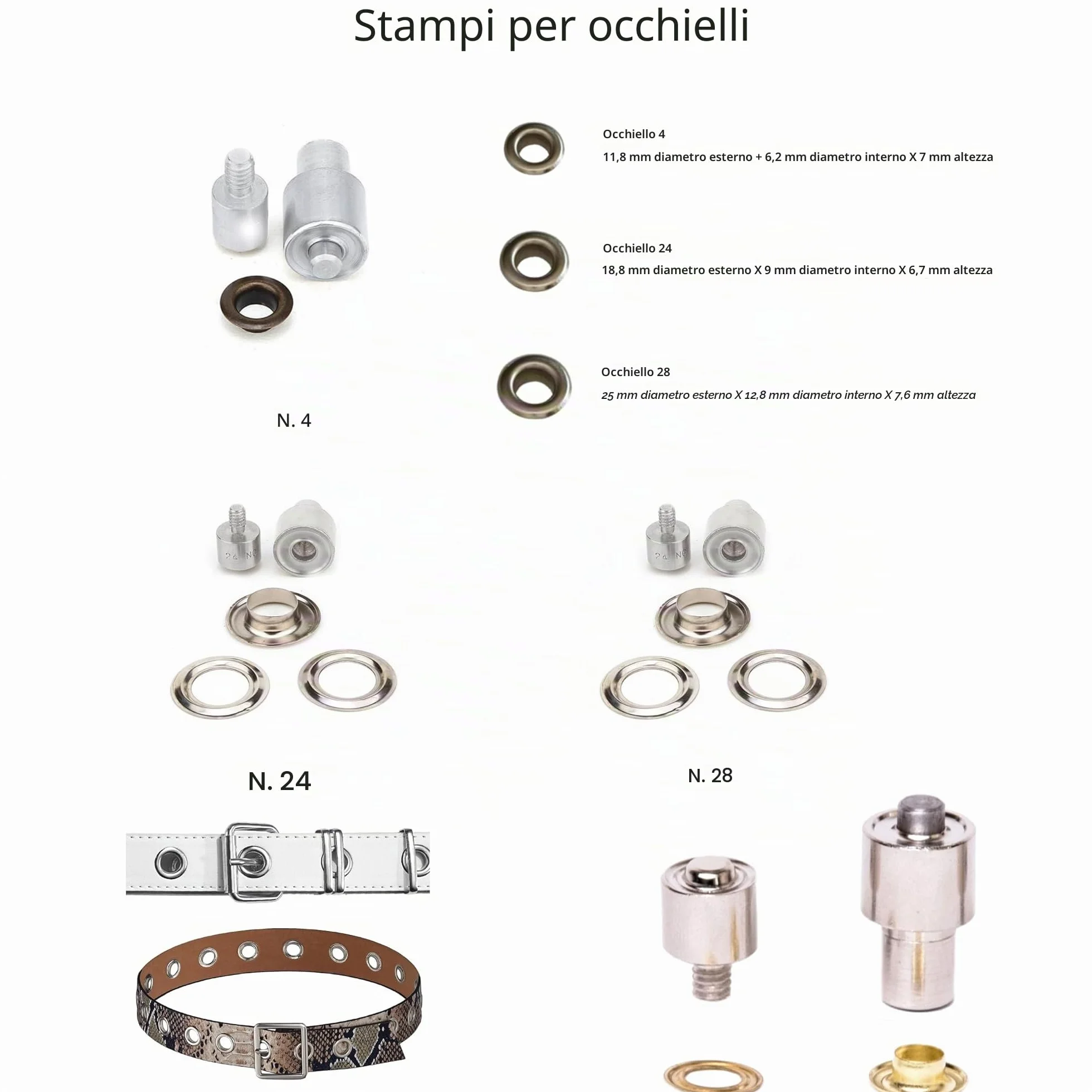 Set di macchine a pressione manuale DIE-SET-10 con fustelle per bottoni a pressione, occhielli, rivetti