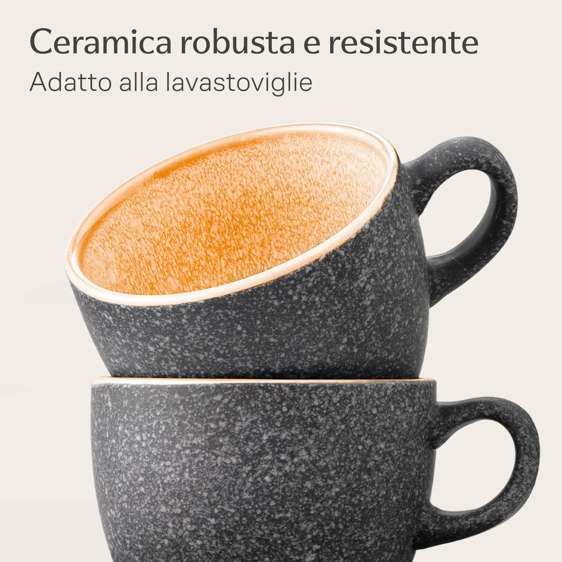 Set di 4 Tazzine da Espresso con Piattini 90ml in Ceramica Gres Spesso Smalto Reattivo Artigianale Giallo