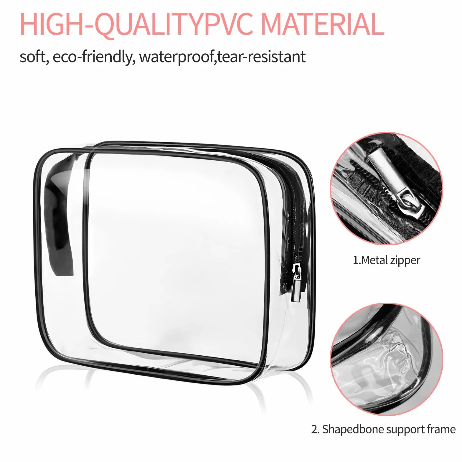 Beauty Case Trasparente, Borse da Viaggio Impermeabile, 3 Pezzi Borsa da Toilette Contenitori Cosmetici con Zip, Set Buste per Trasporto Trousse con Maniglia, per Bagno e Viaggio
