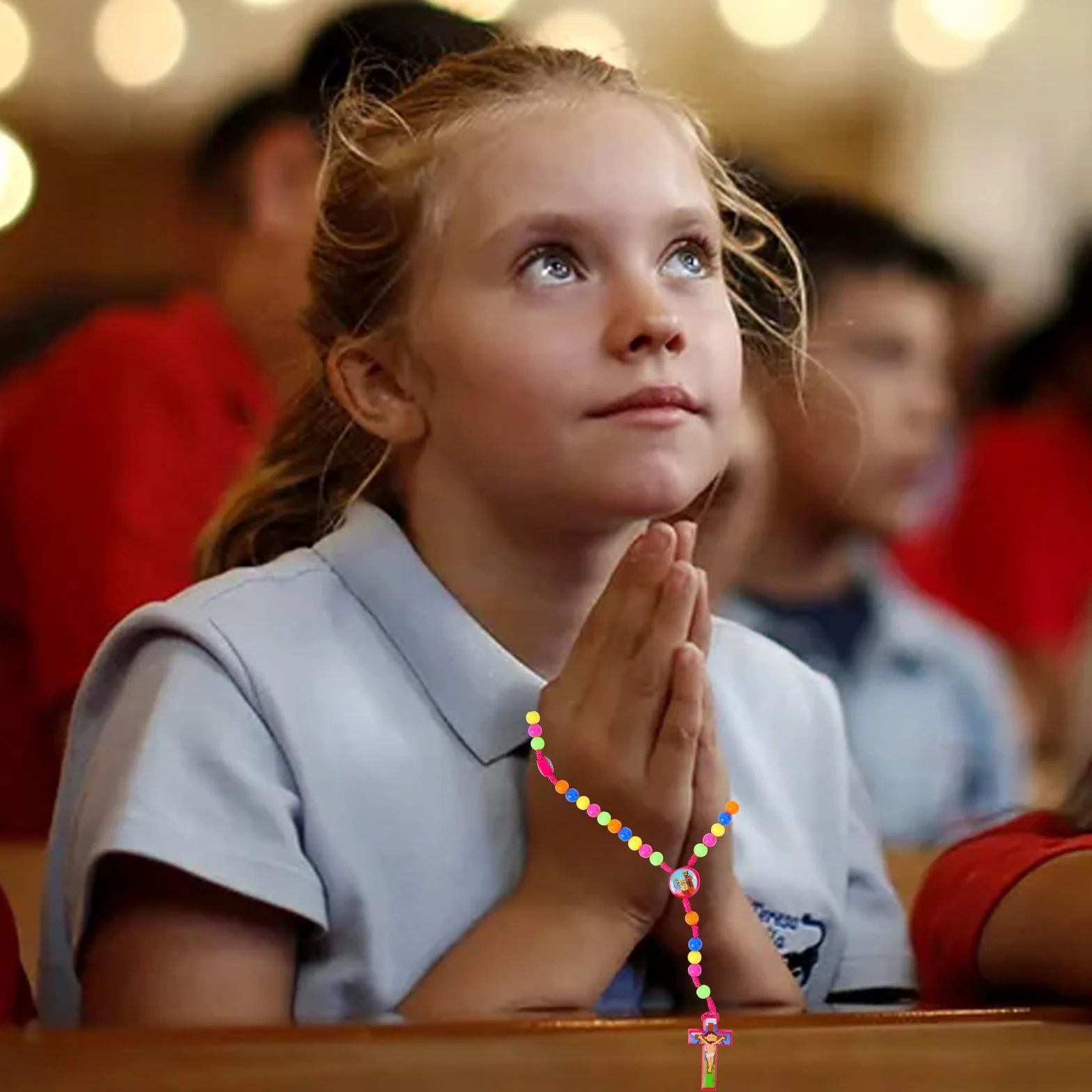 Risipu Rosario con perline colorate, rosario per imparare a pregare, per bambini, con sacchetto regalo in velluto, regalo per Natale, Pasqua e battesimo cattolico