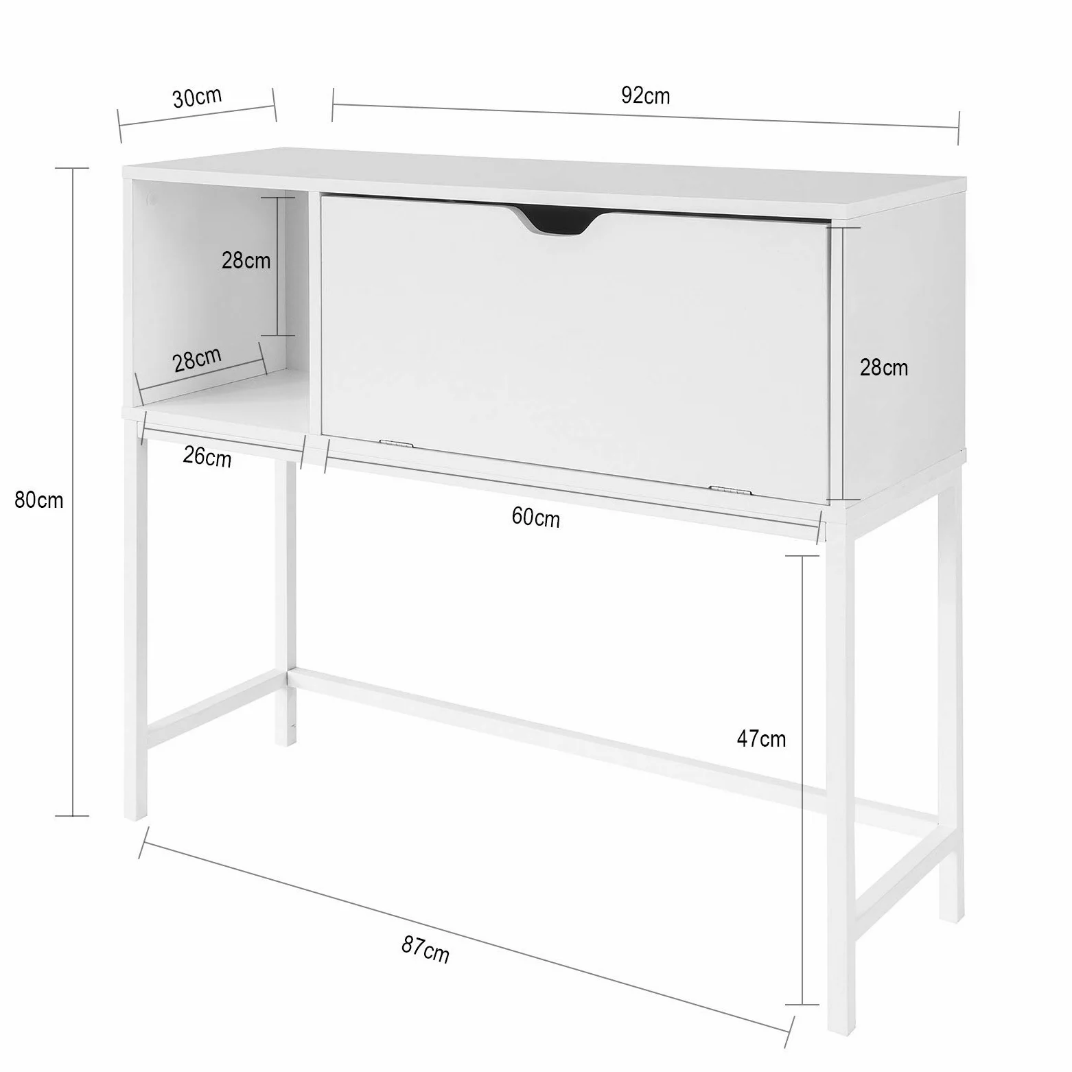 SoBuy Consolle Ingresso Mobiletto con 1 Grande Armadio salvaspazio L92*P30*A80 cm, Bianco FSB21-W
