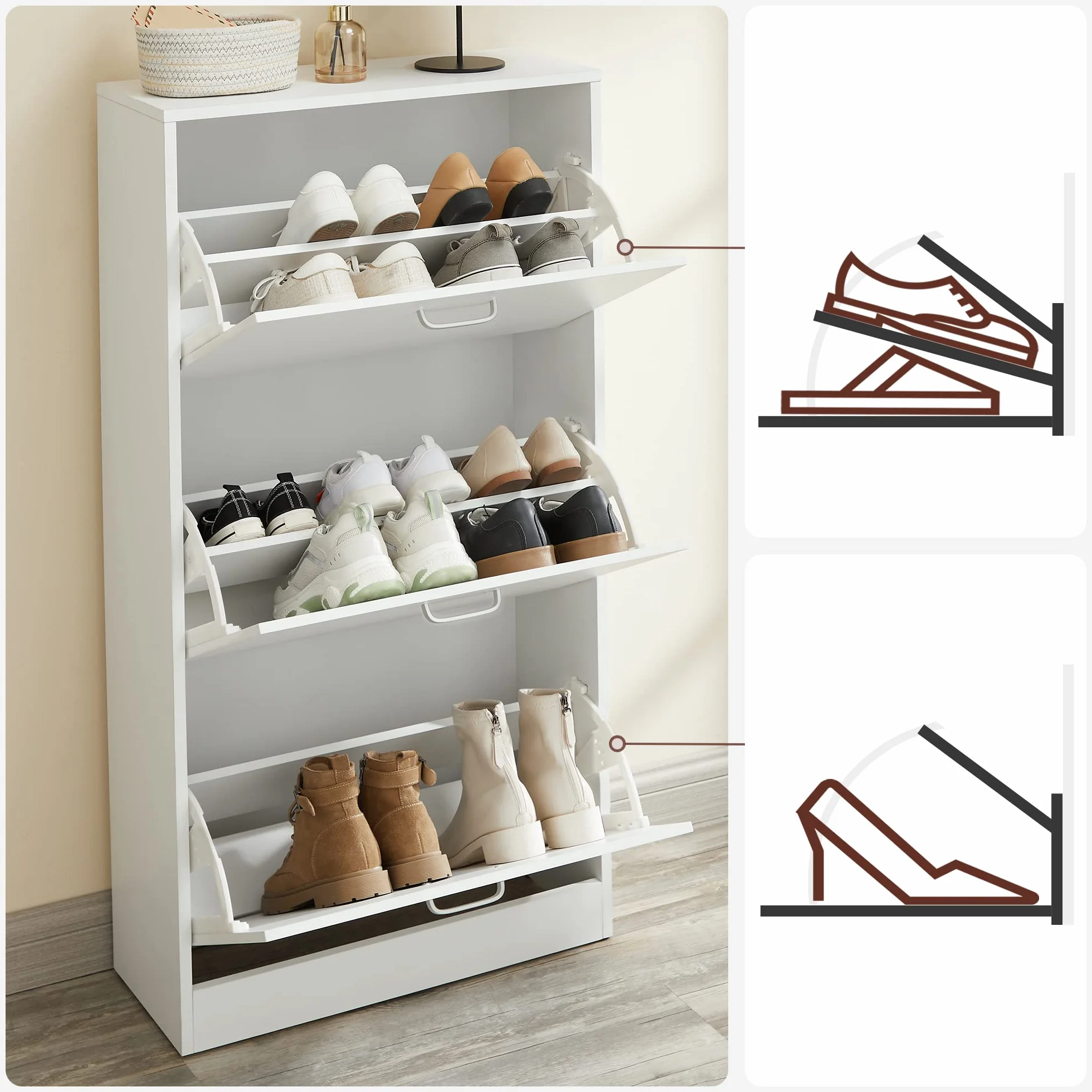 VASAGLE Scarpiera 3 Piani Portascarpe Bianco 60x24x120 cm LBC03WT