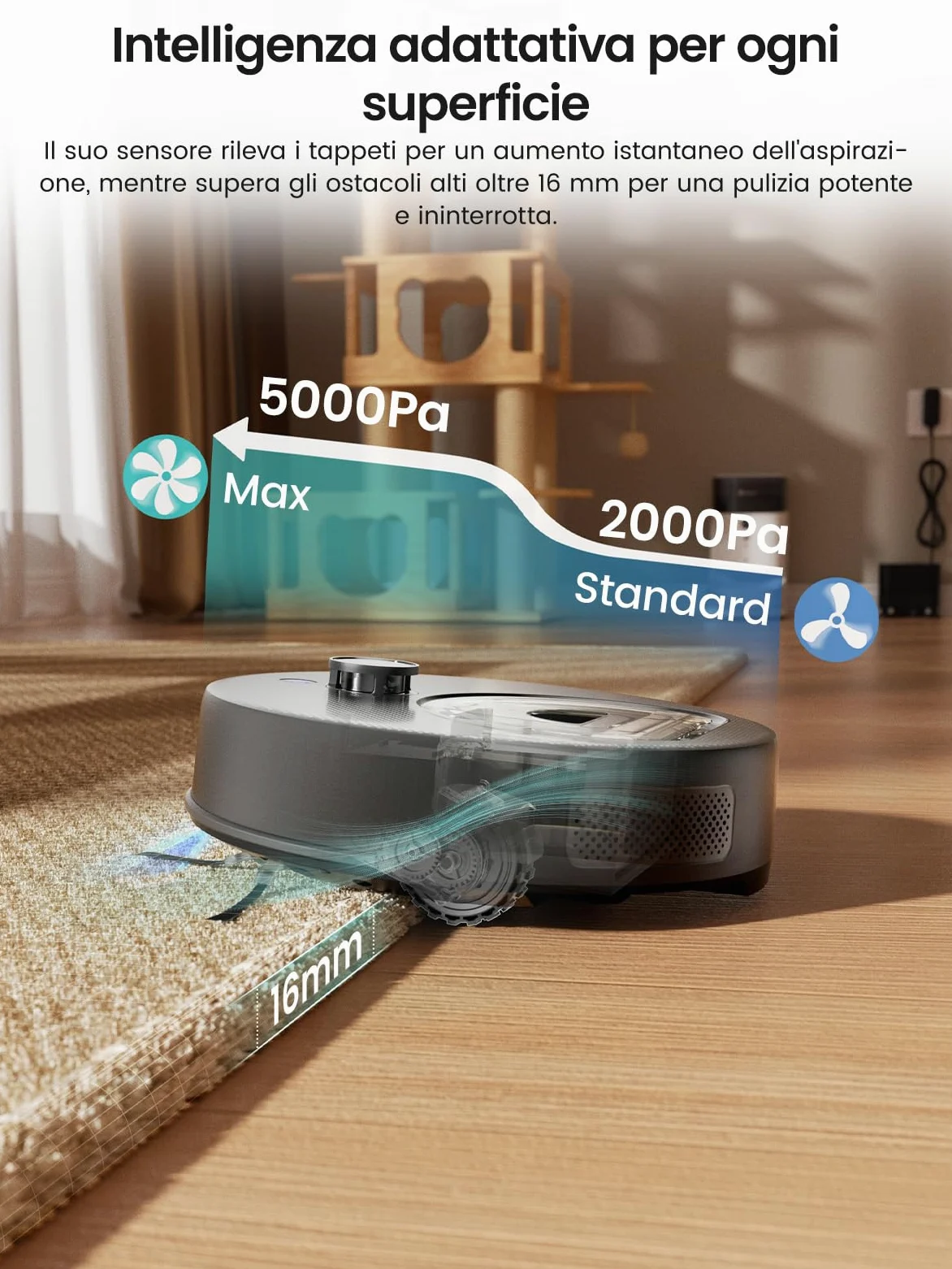 Lefant M330 Plus Robot Aspirapolvere e Lavapavimenti con Mappatura dToF, 5000Pa, Anti-Groviglio, 150min Autonomia, Evita Tappeti, APP Alexa WiFi, Ideale per Peli di Animali