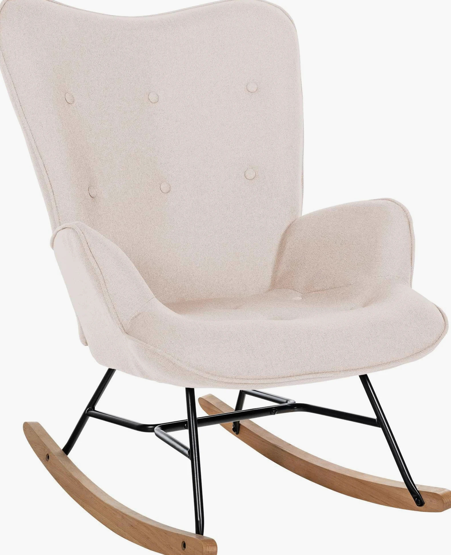 CLP Poltrona A Dondolo Moderna Sanka in Tessuto I Sedia Relax Soggiorno Imbottita con Braccioli E Alto Schienale con Bottoni, Colore:Crema